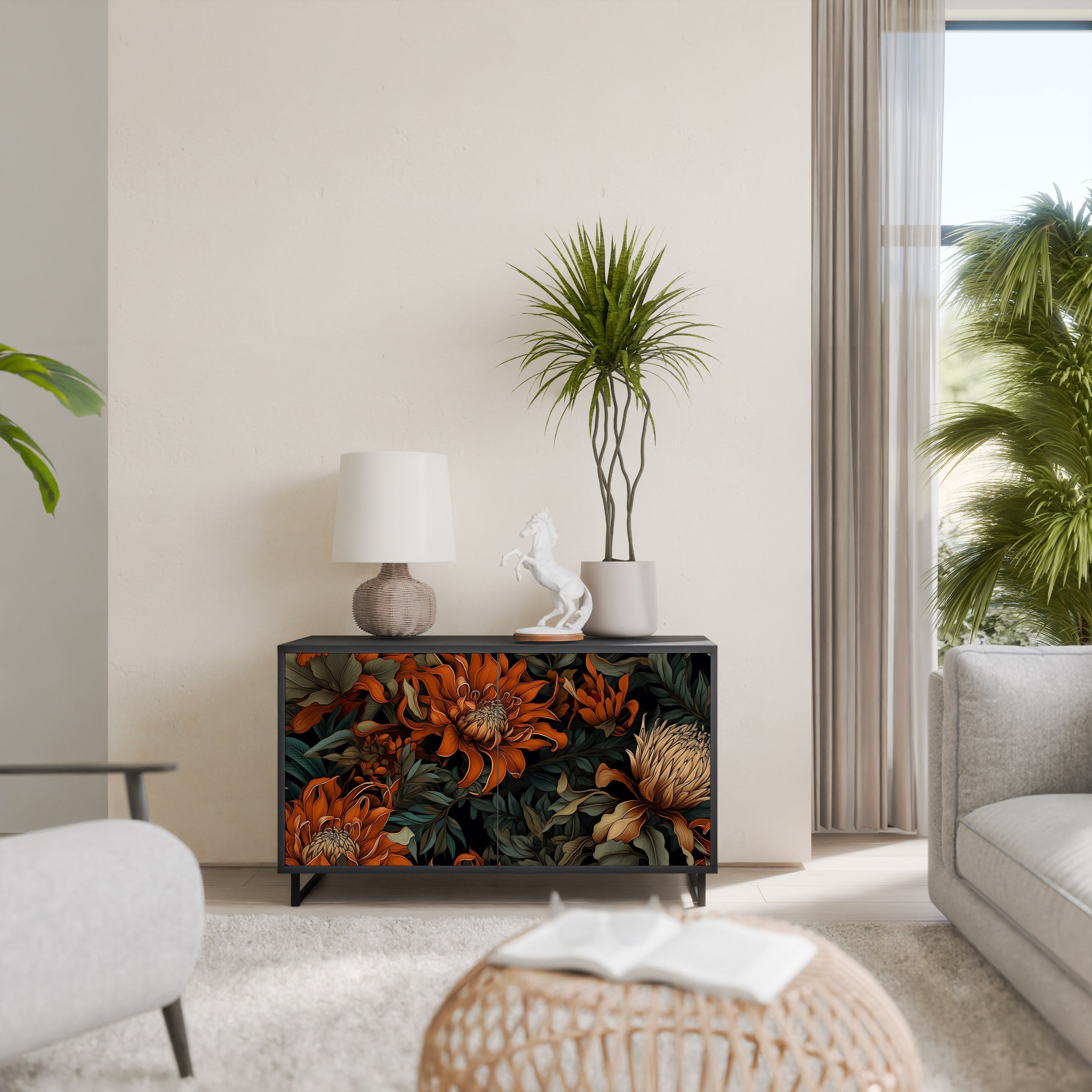 Buffet 2 portes DAWN BLOOM finition noire