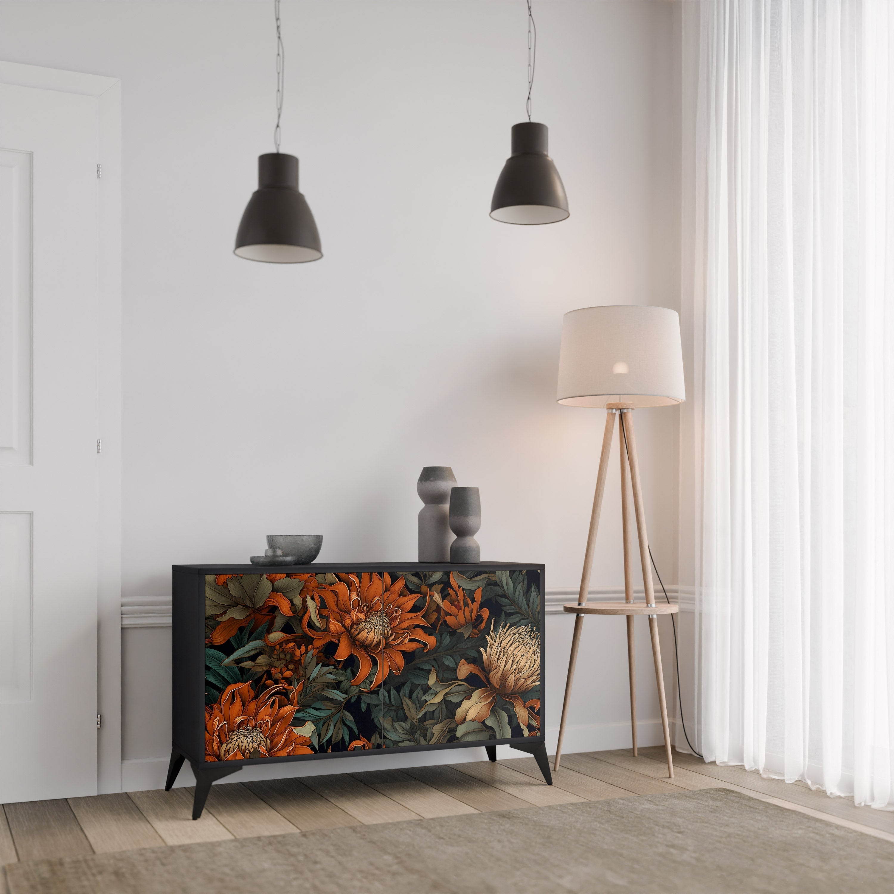 Buffet 2 portes DAWN BLOOM finition noire