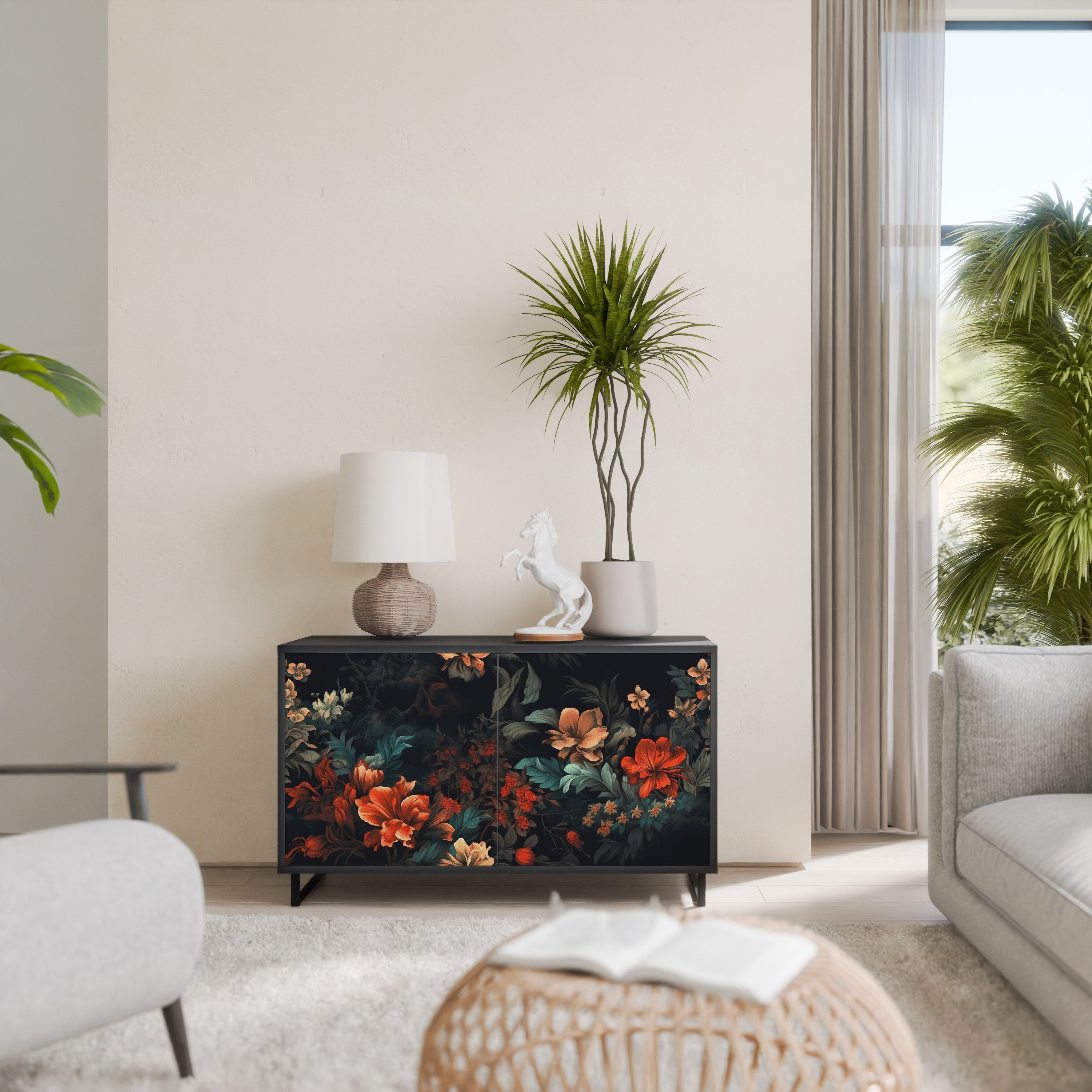 Buffet 2 portes IMAGINARY BLOSSOM en finition noire