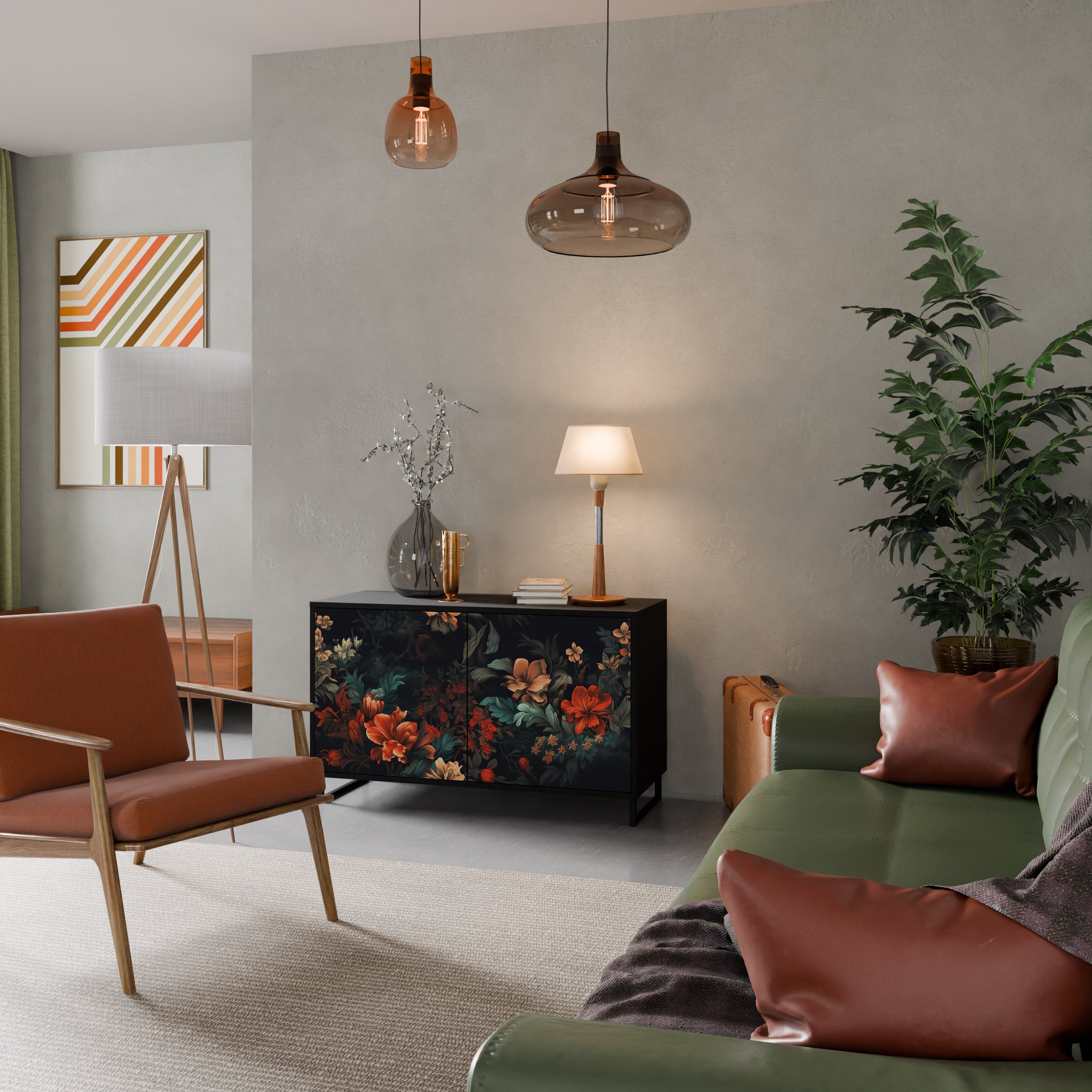 Buffet 2 portes IMAGINARY BLOSSOM en finition noire