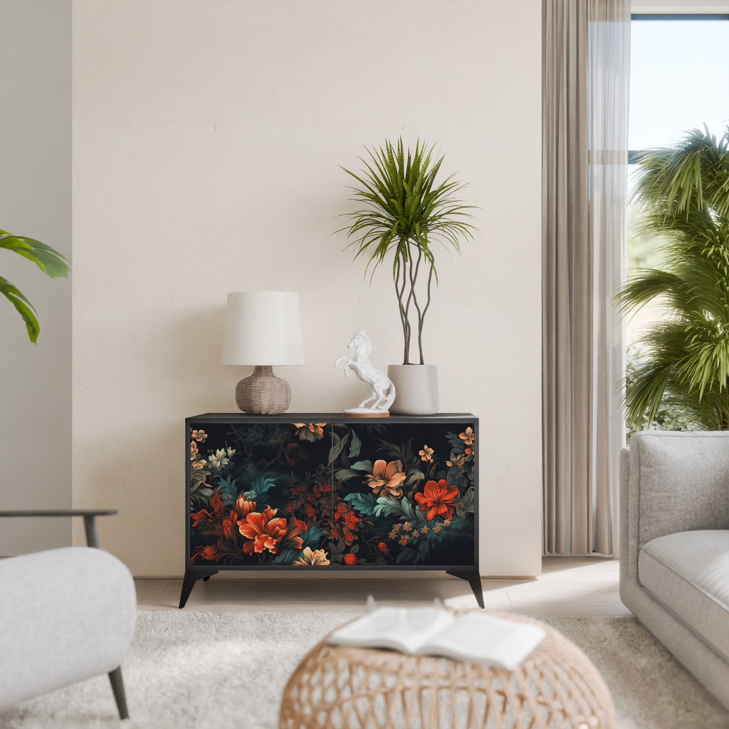 Buffet 2 portes IMAGINARY BLOSSOM en finition noire