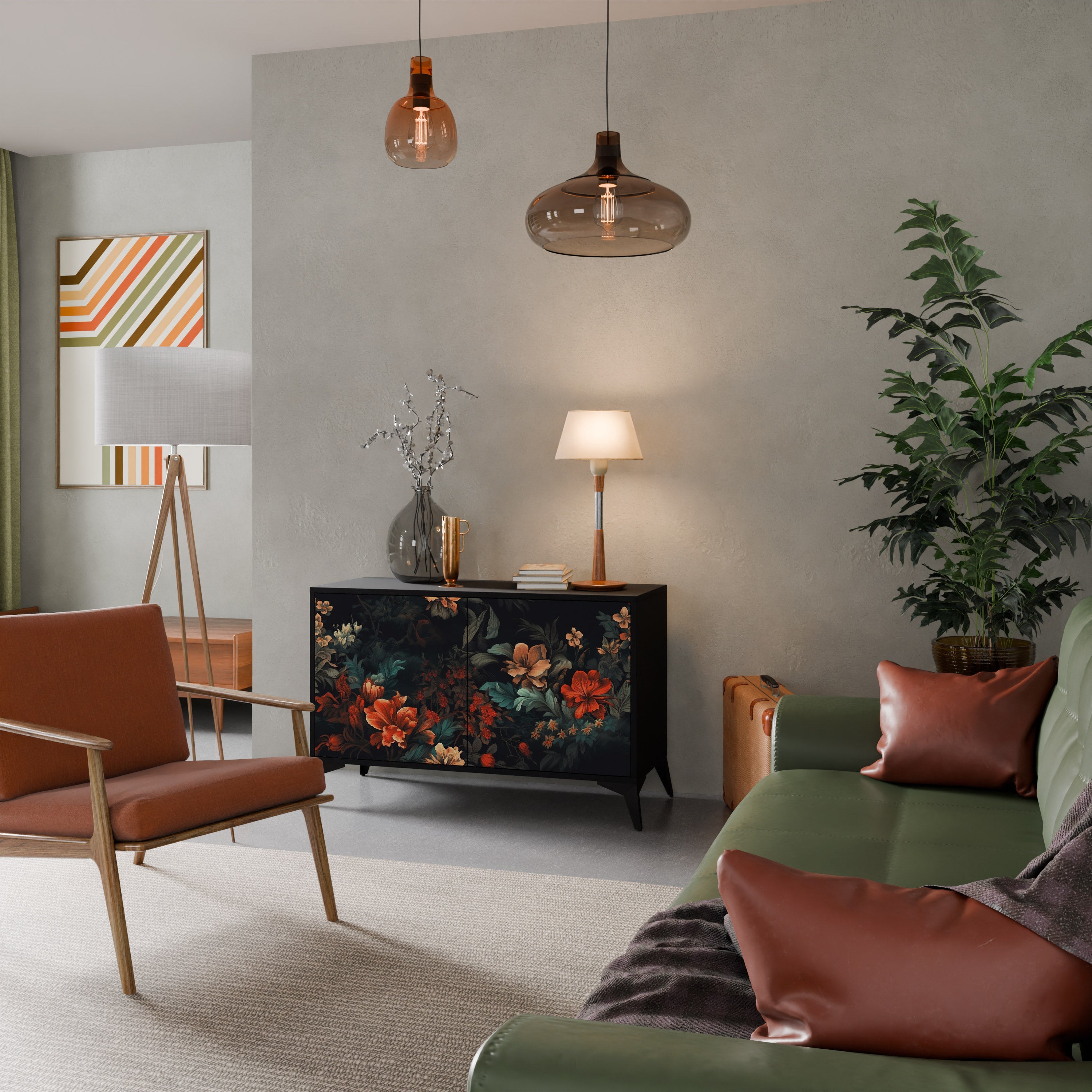 Buffet 2 portes IMAGINARY BLOSSOM en finition noire