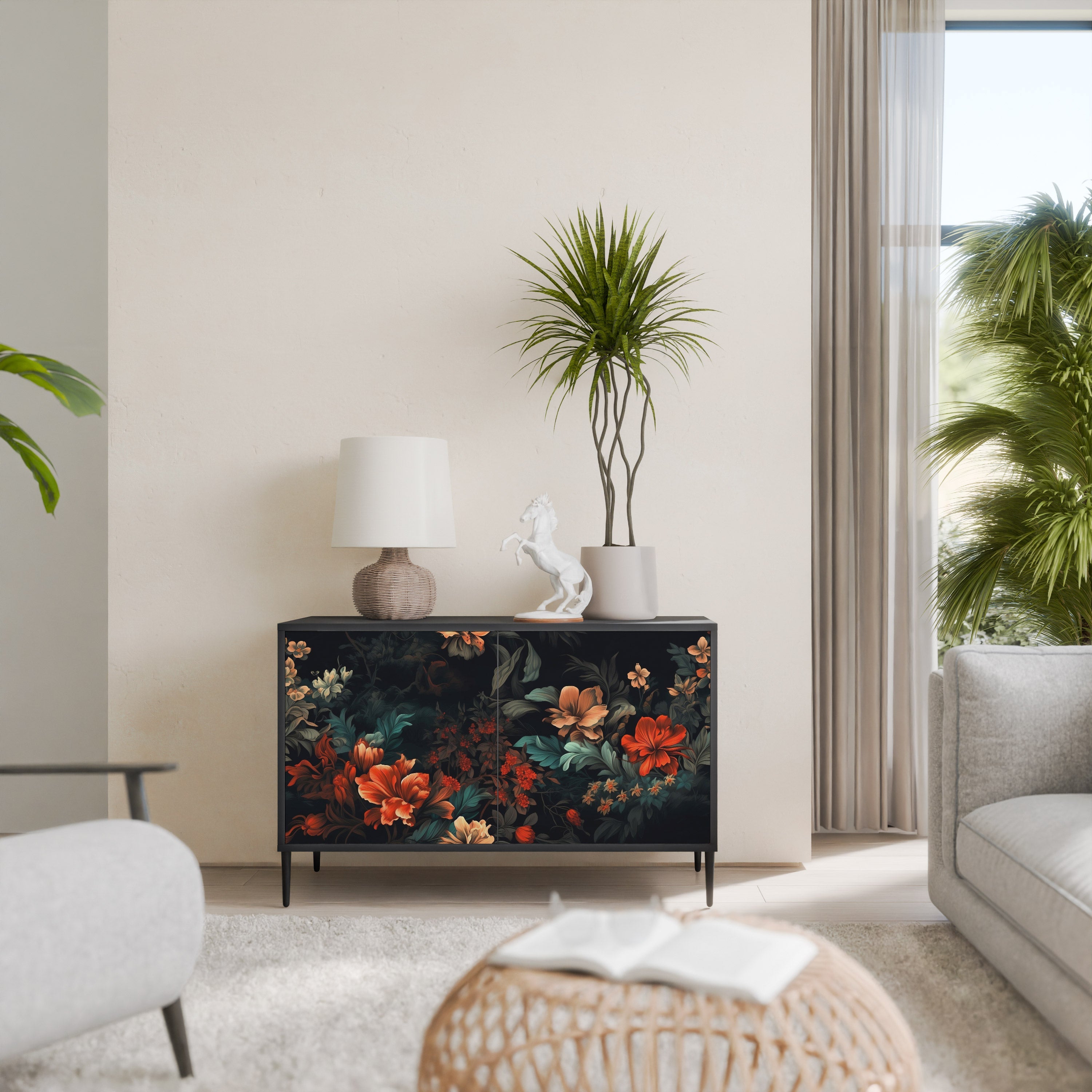 Buffet 2 portes IMAGINARY BLOSSOM en finition noire