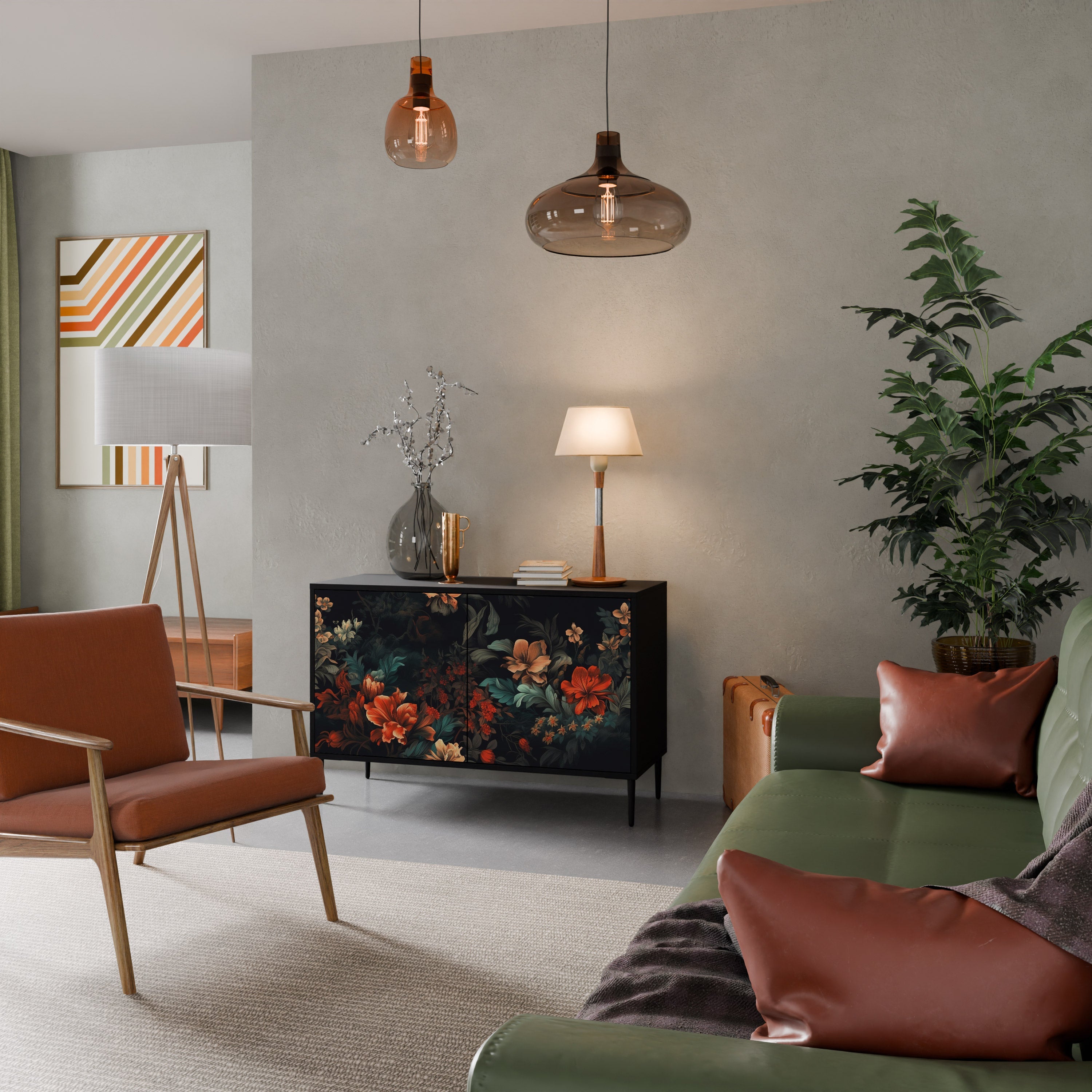 Buffet 2 portes IMAGINARY BLOSSOM en finition noire