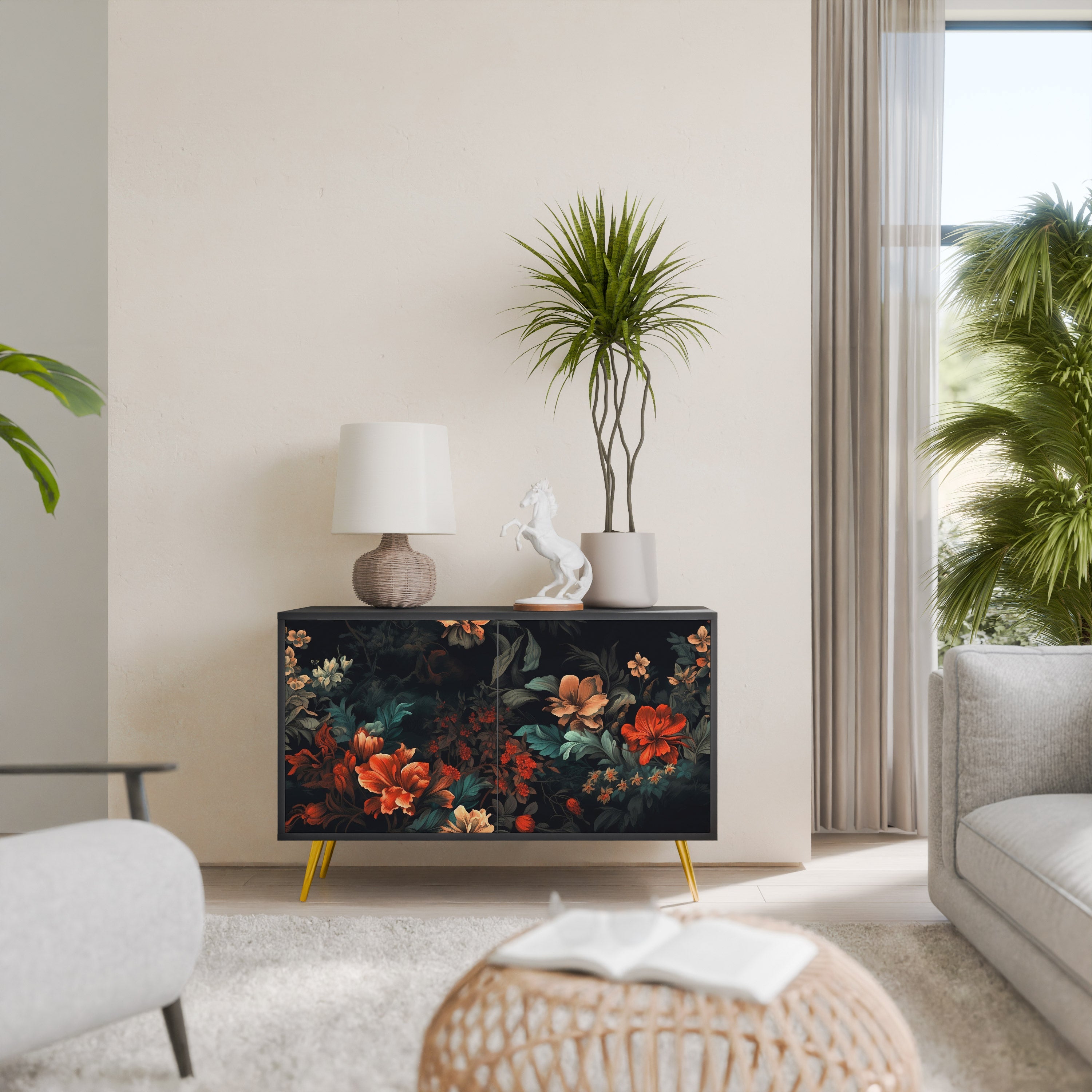 Buffet 2 portes IMAGINARY BLOSSOM en finition noire