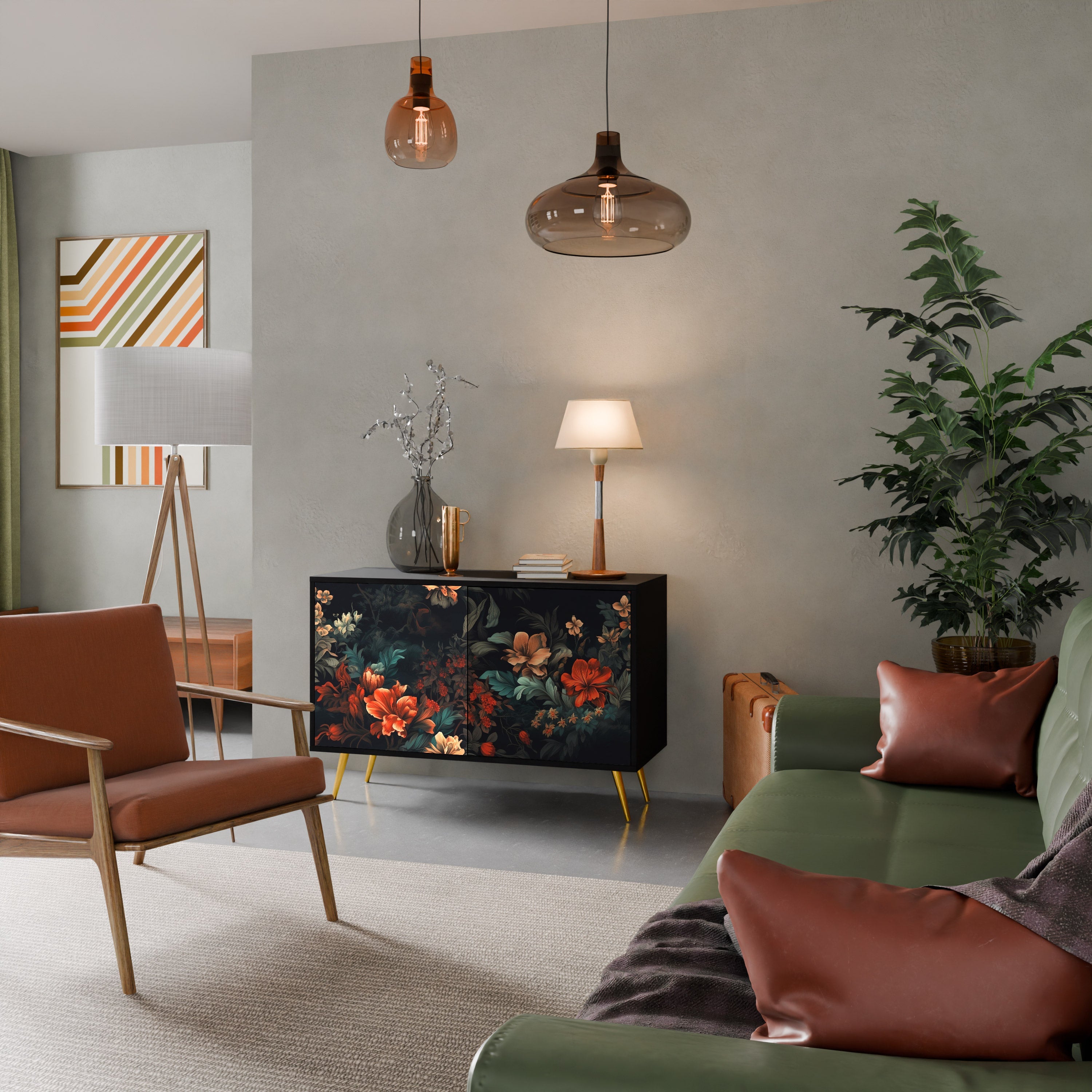 Buffet 2 portes IMAGINARY BLOSSOM en finition noire