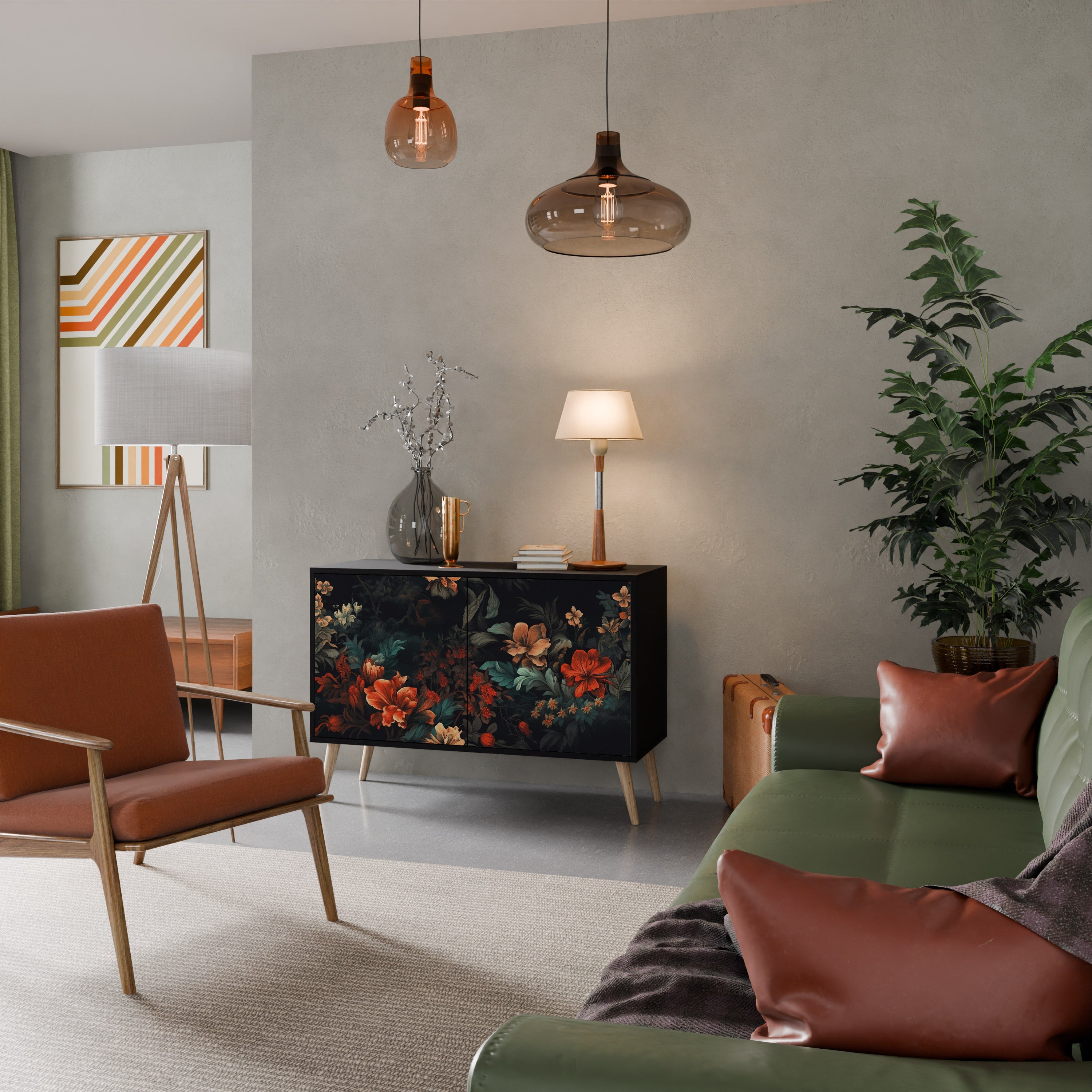 Buffet 2 portes IMAGINARY BLOSSOM en finition noire