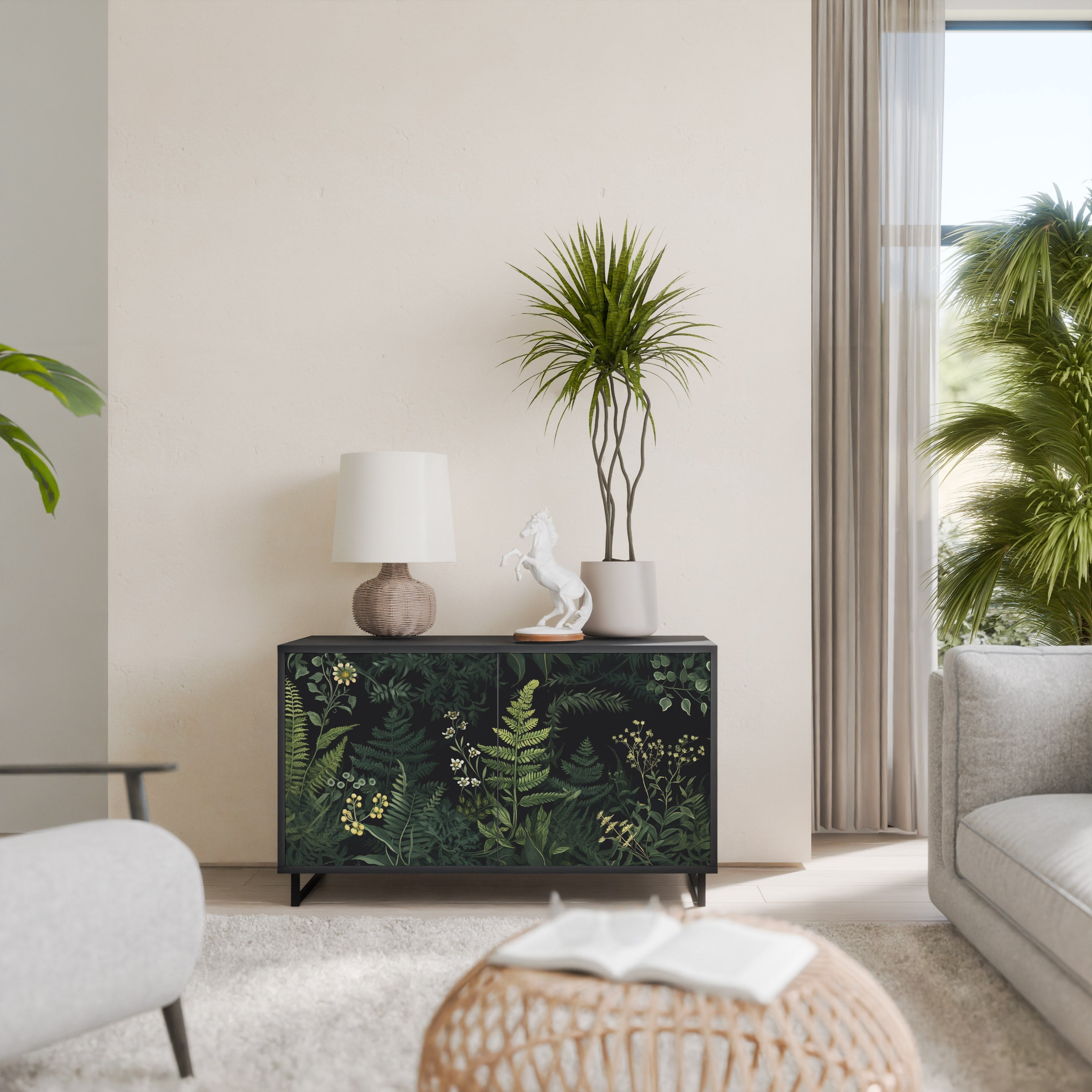 Buffet 2 portes FERN FLOWERS finition noire