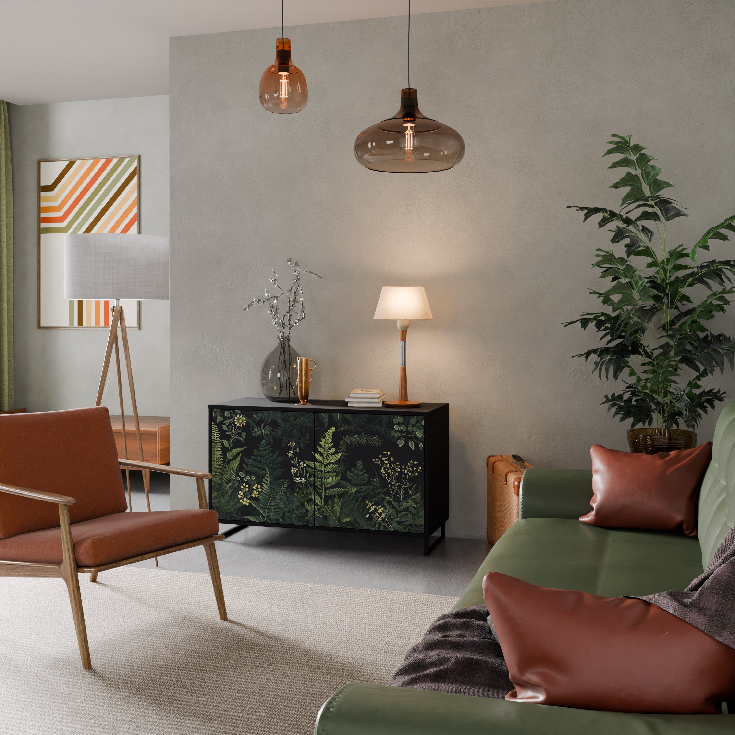 Buffet 2 portes FERN FLOWERS finition noire