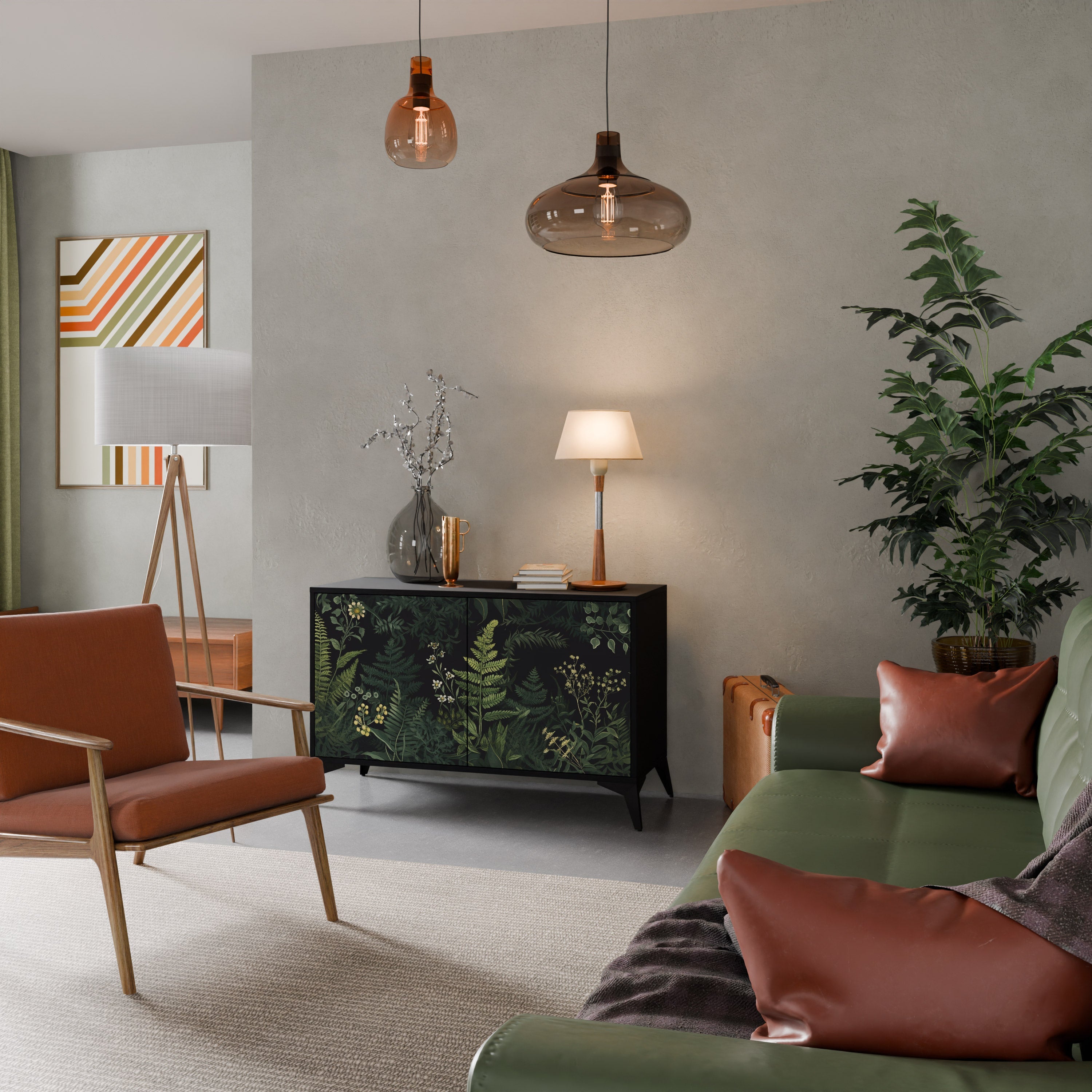 Buffet 2 portes FERN FLOWERS finition noire