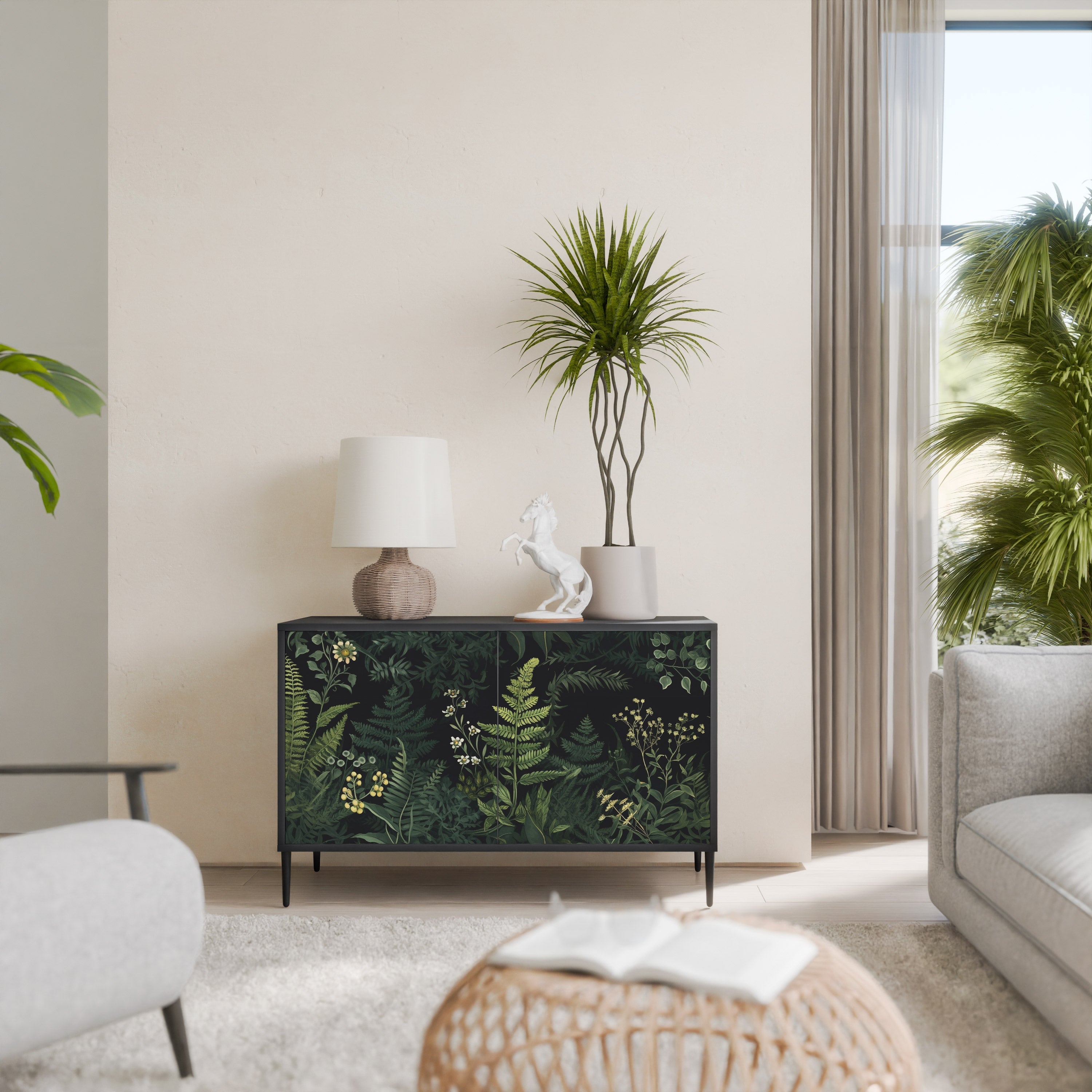 Buffet 2 portes FERN FLOWERS finition noire