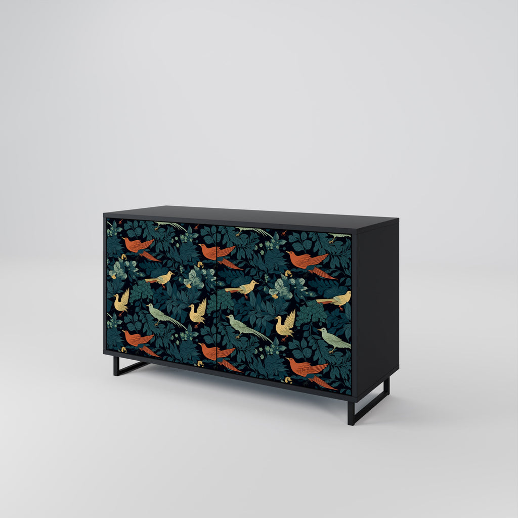 Buffet 2 portes FOWL ORNAMENT en finition noire