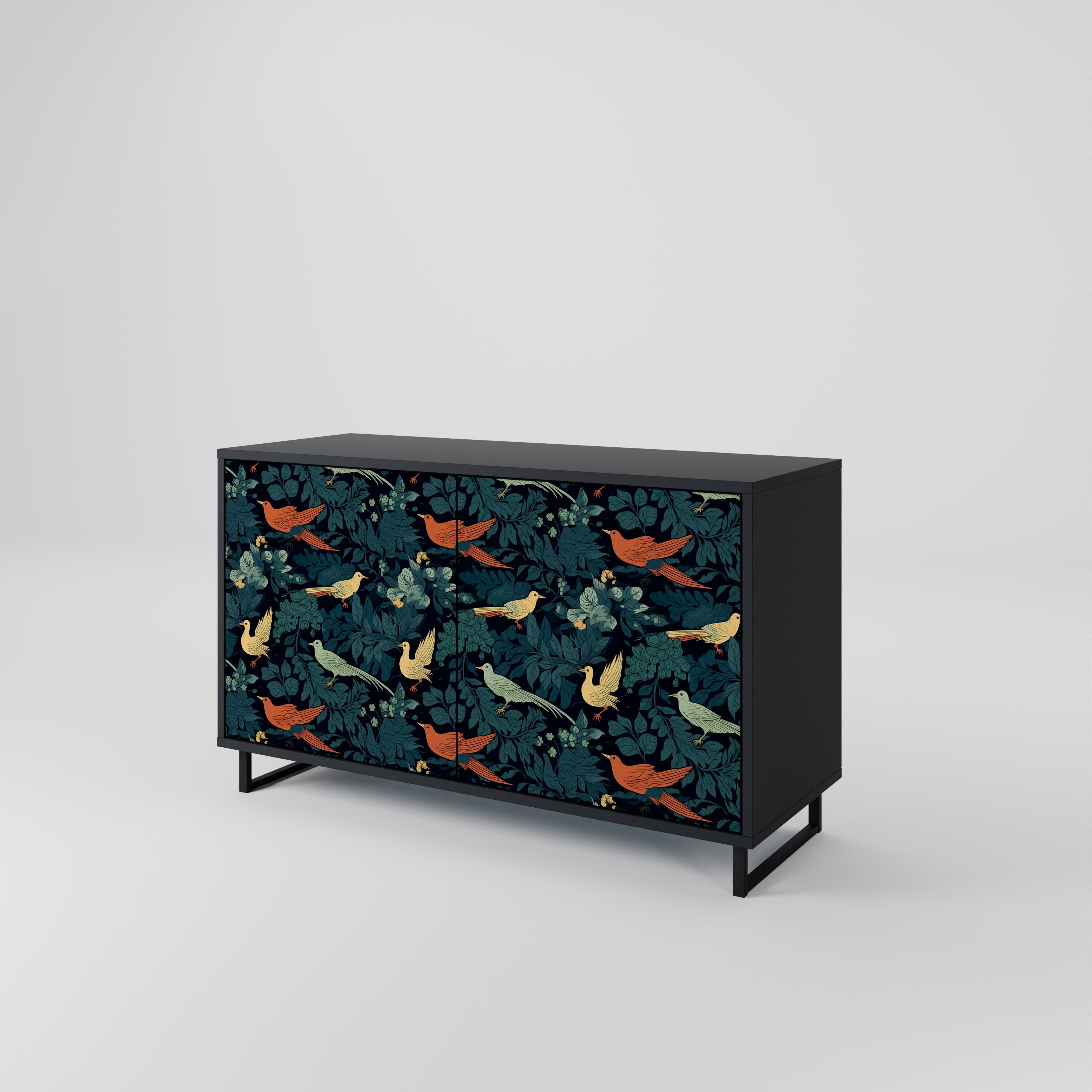 Buffet 2 portes FOWL ORNAMENT en finition noire