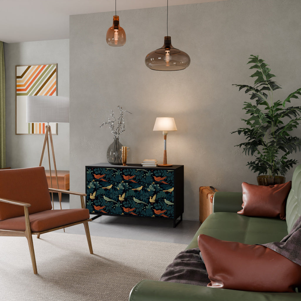 Buffet 2 portes FOWL ORNAMENT en finition noire