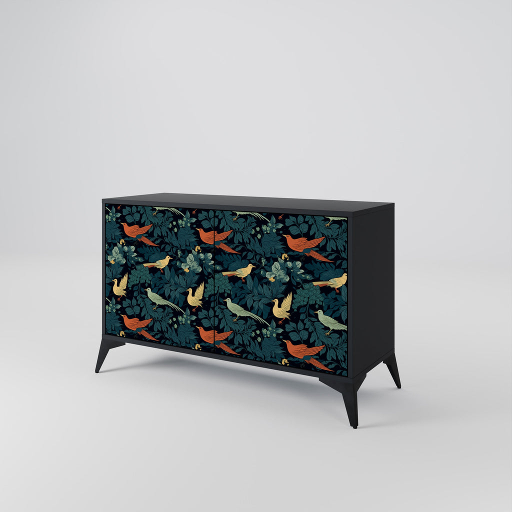 Buffet 2 portes FOWL ORNAMENT en finition noire