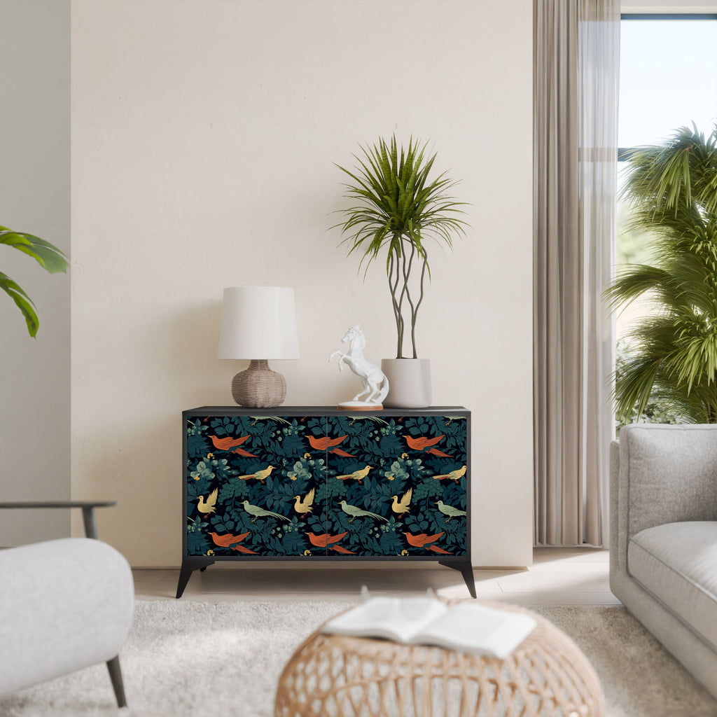 Buffet 2 portes FOWL ORNAMENT en finition noire