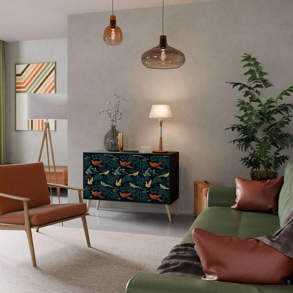 Buffet 2 portes FOWL ORNAMENT en finition noire