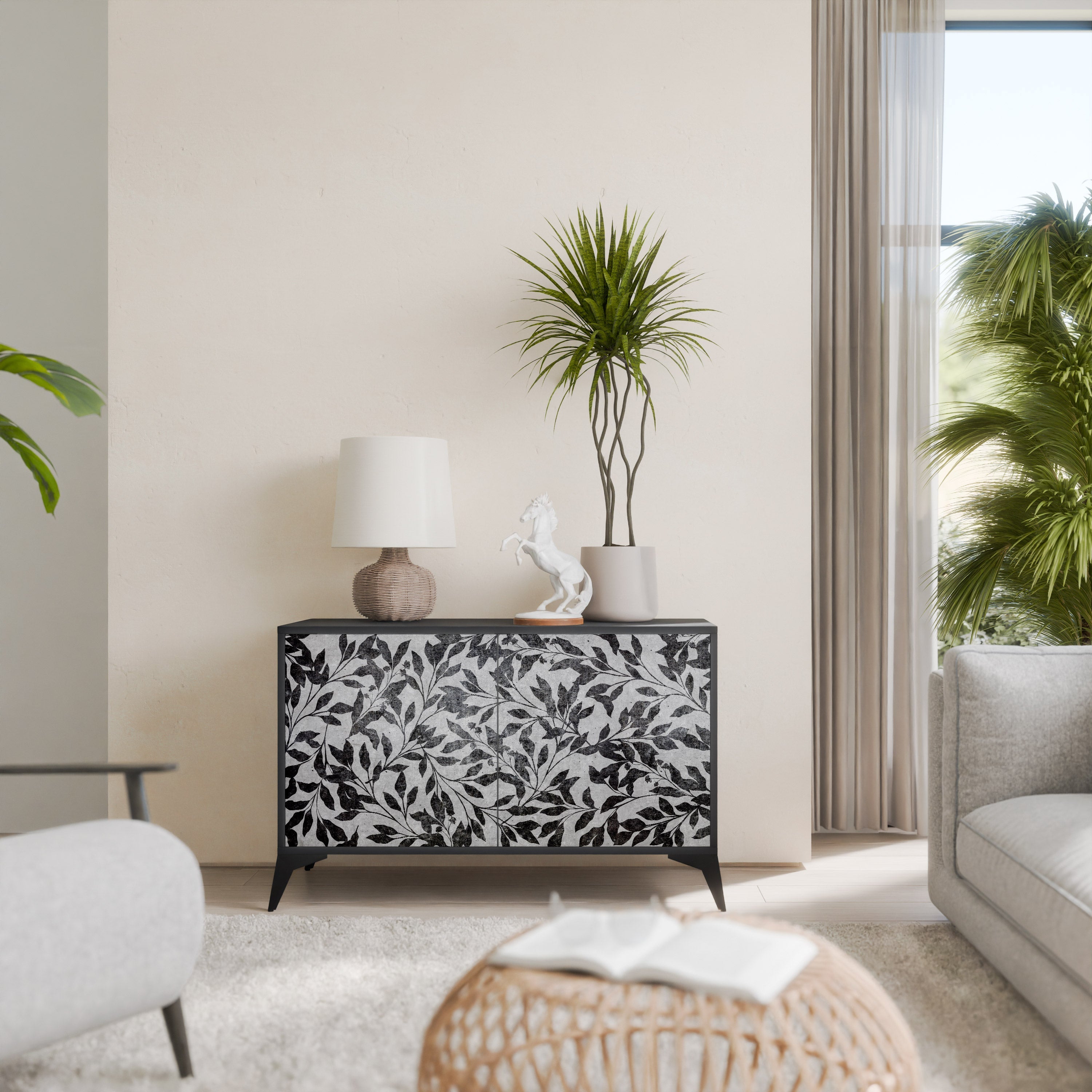 Buffet 2 portes CHARCOAL SPROUT en finition noire