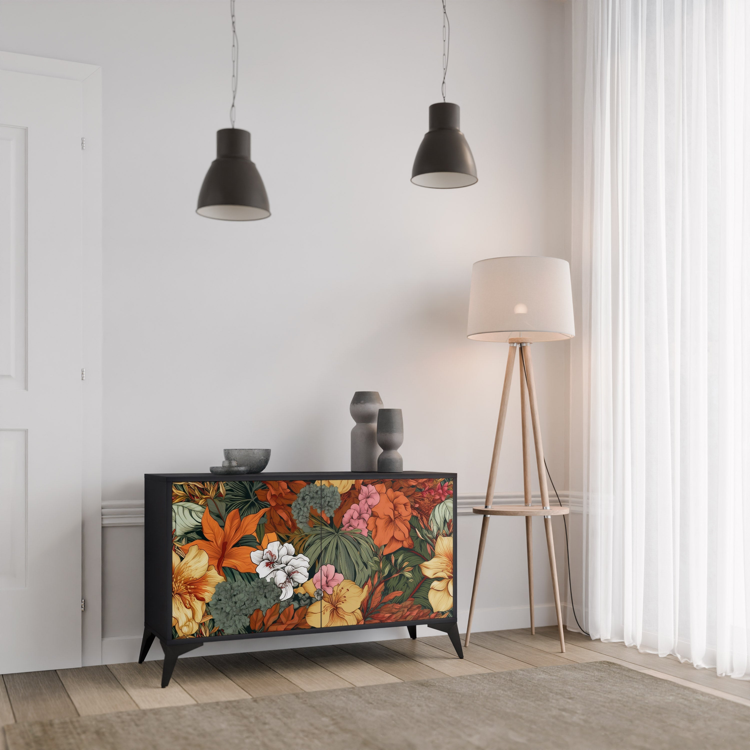 Buffet 2 portes RADIANT FLORA finition noire