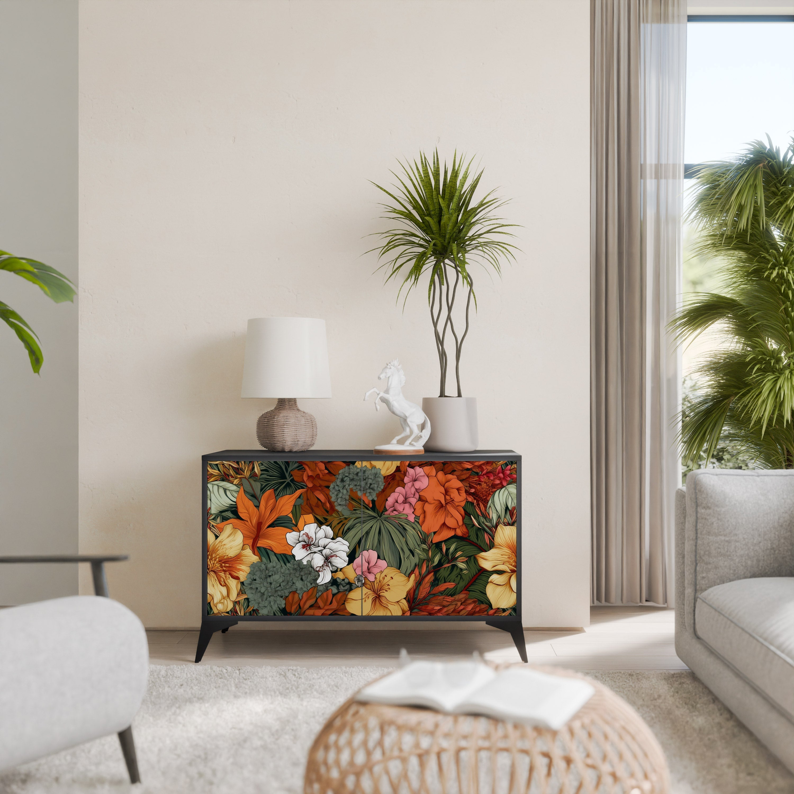 Buffet 2 portes RADIANT FLORA finition noire