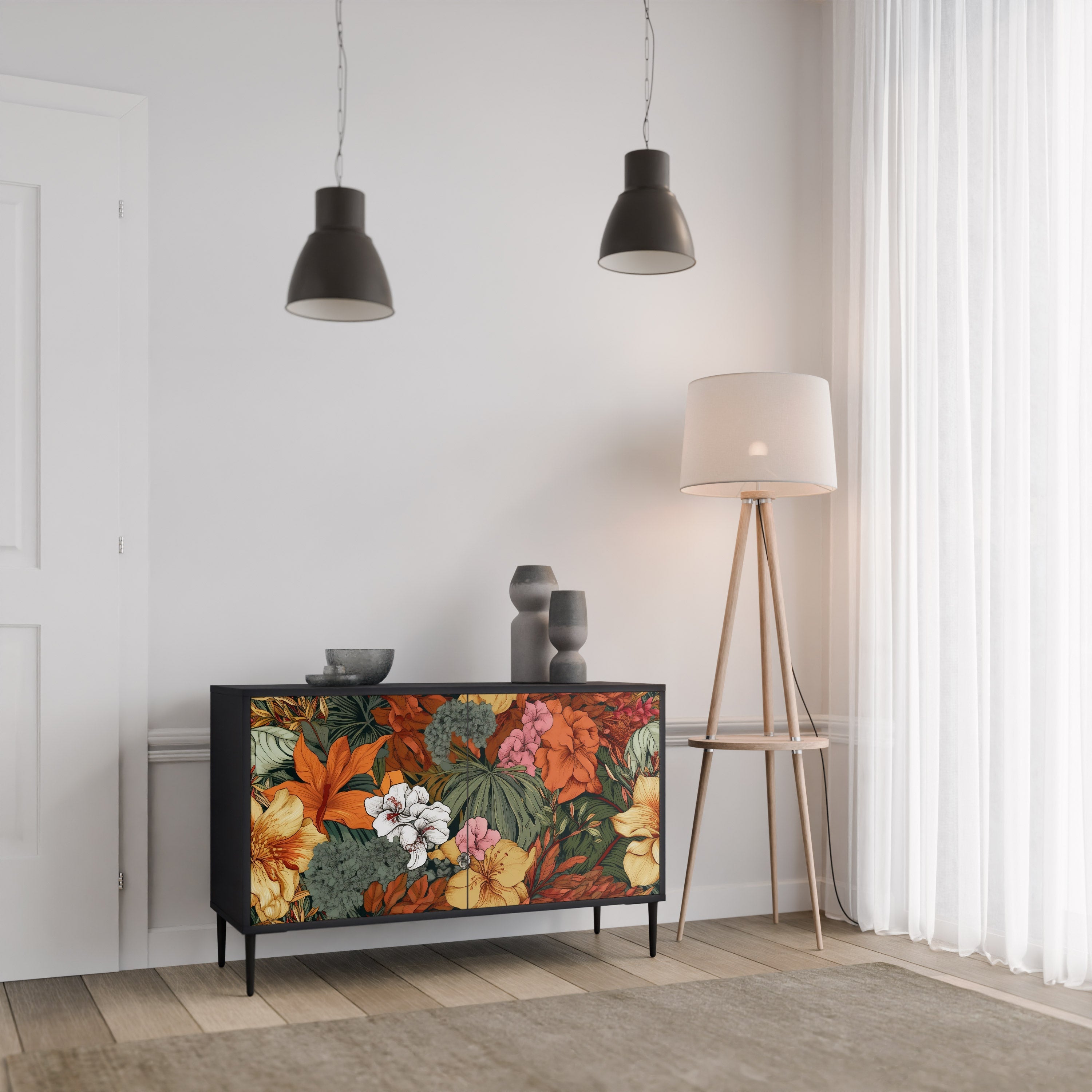 Buffet 2 portes RADIANT FLORA finition noire