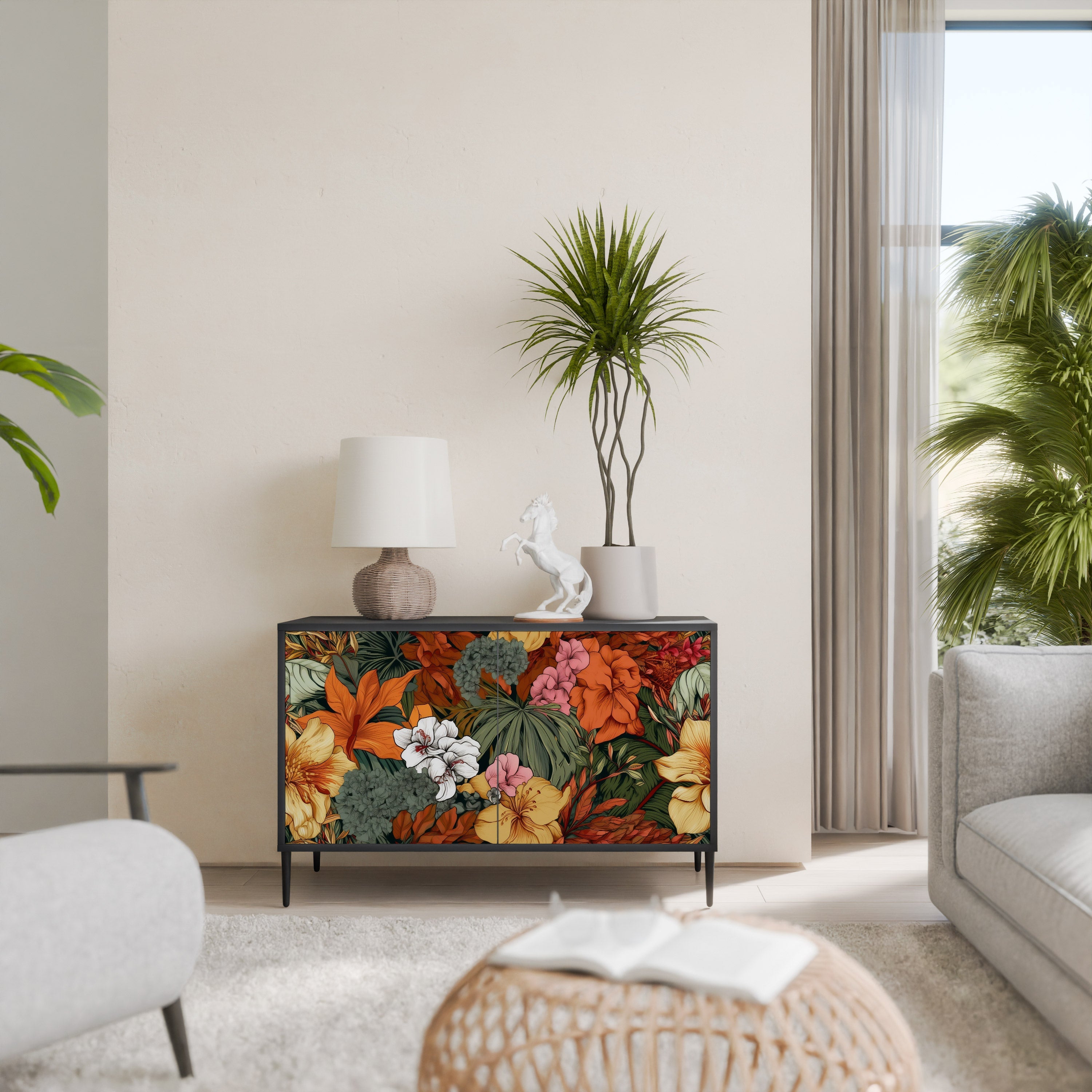 Buffet 2 portes RADIANT FLORA finition noire