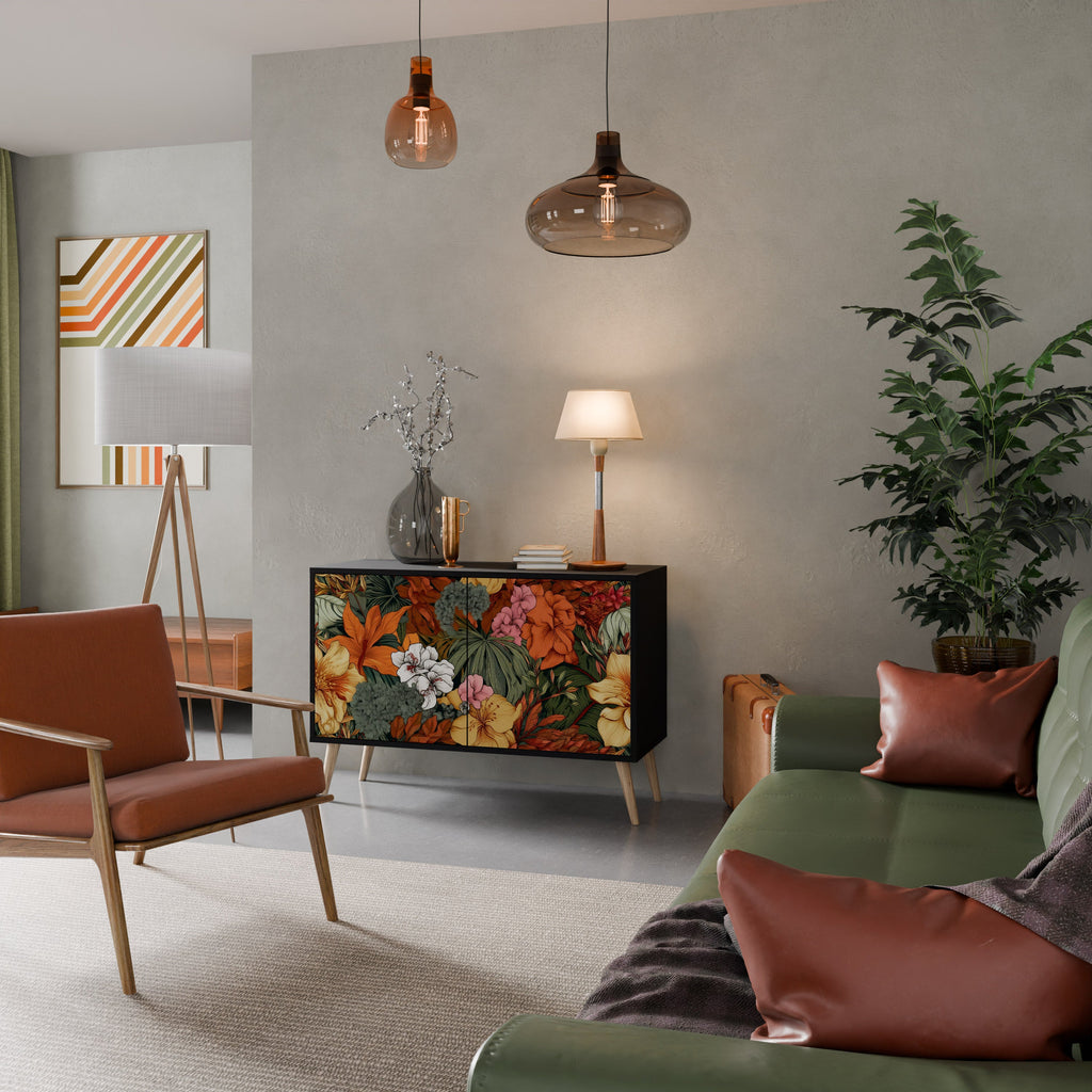 Buffet 2 portes RADIANT FLORA finition noire