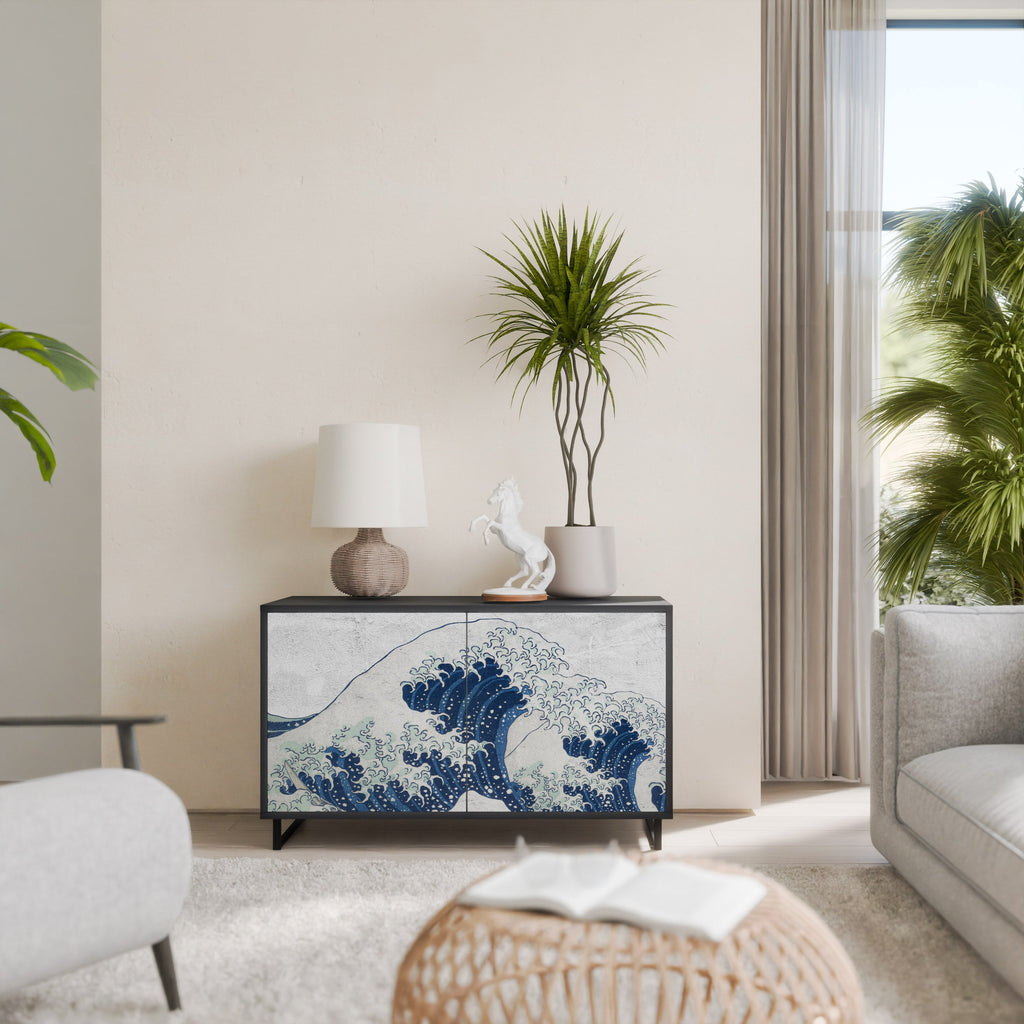 Buffet 2 portes LA GRANDE VAGUE DE KANAGAWA en finition noire