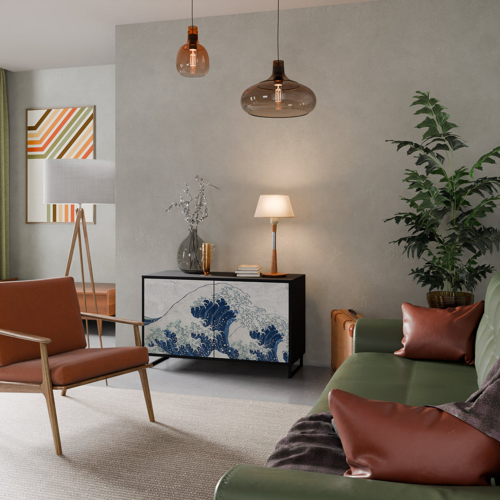 Buffet 2 portes LA GRANDE VAGUE DE KANAGAWA en finition noire