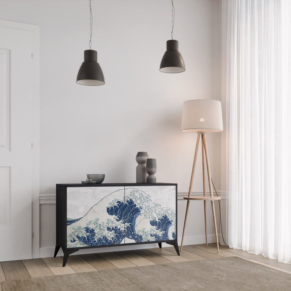 Buffet 2 portes LA GRANDE VAGUE DE KANAGAWA en finition noire