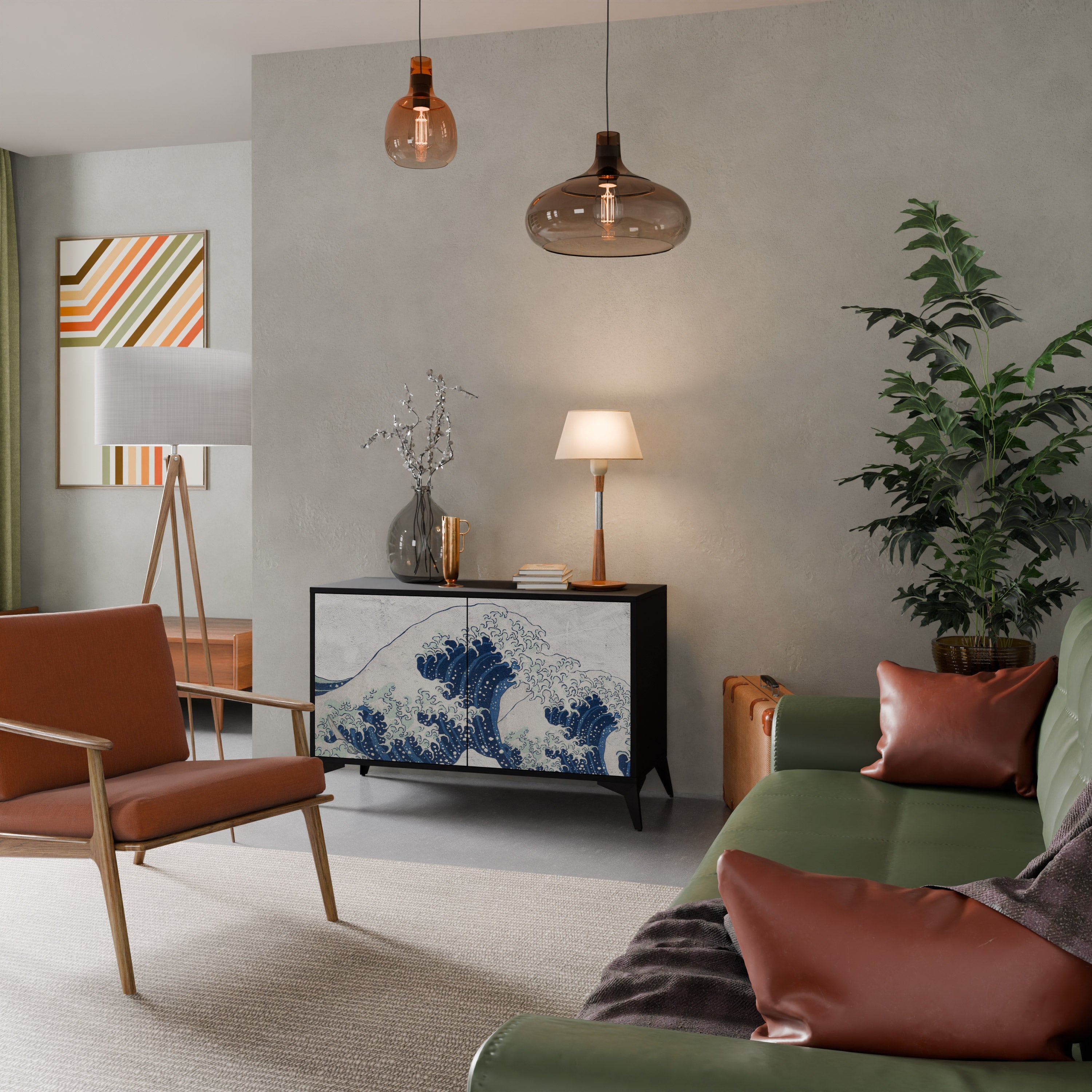 Buffet 2 portes LA GRANDE VAGUE DE KANAGAWA en finition noire