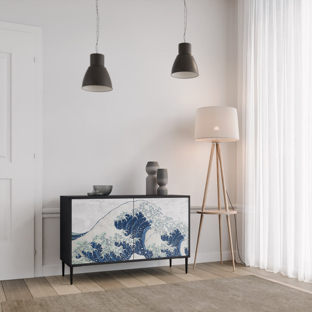 Buffet 2 portes LA GRANDE VAGUE DE KANAGAWA en finition noire