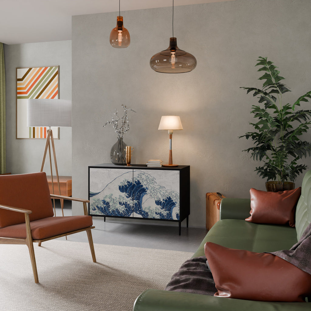 Buffet 2 portes LA GRANDE VAGUE DE KANAGAWA en finition noire