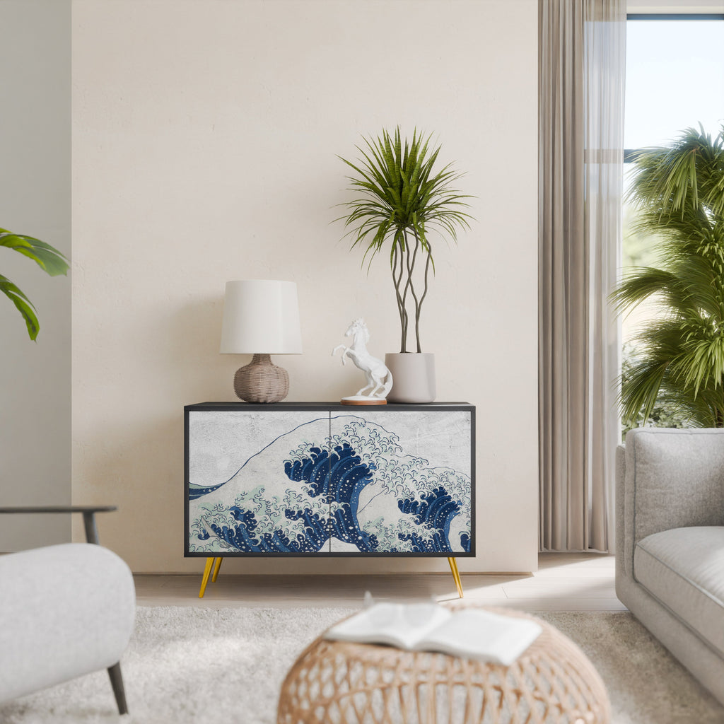 Buffet 2 portes LA GRANDE VAGUE DE KANAGAWA en finition noire
