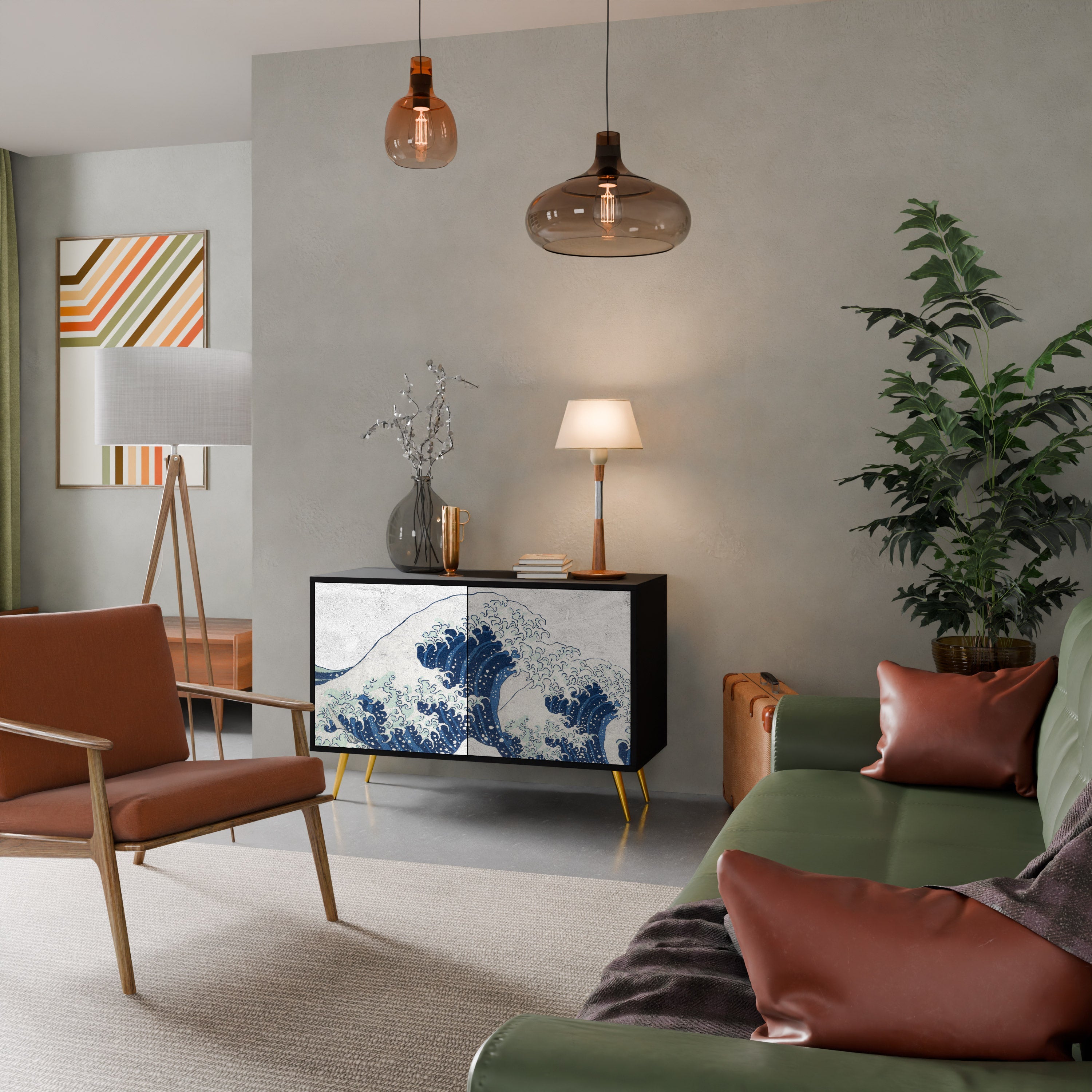 Buffet 2 portes LA GRANDE VAGUE DE KANAGAWA en finition noire