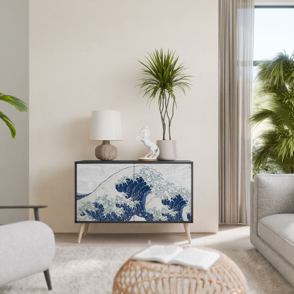 Buffet 2 portes LA GRANDE VAGUE DE KANAGAWA en finition noire