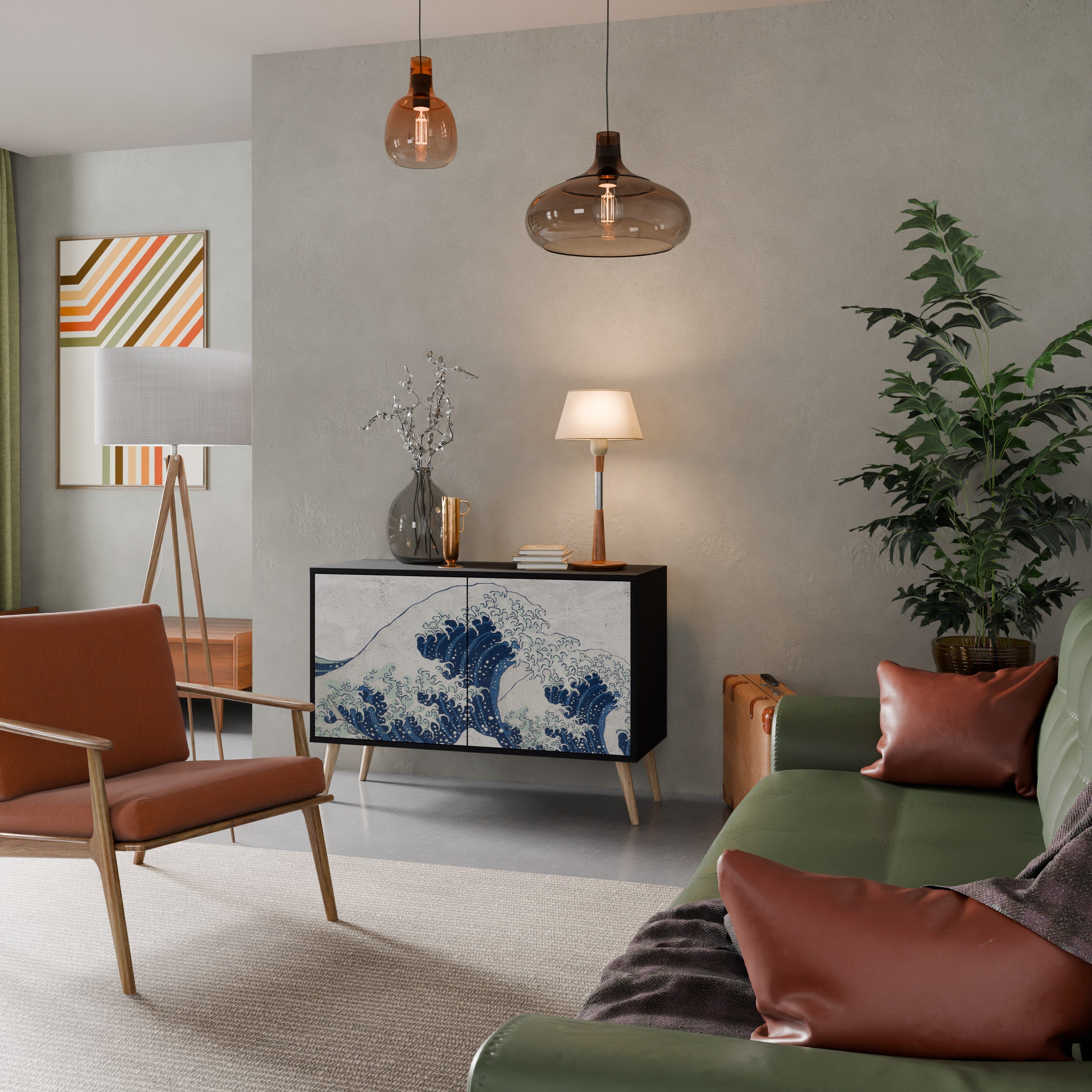 Buffet 2 portes LA GRANDE VAGUE DE KANAGAWA en finition noire