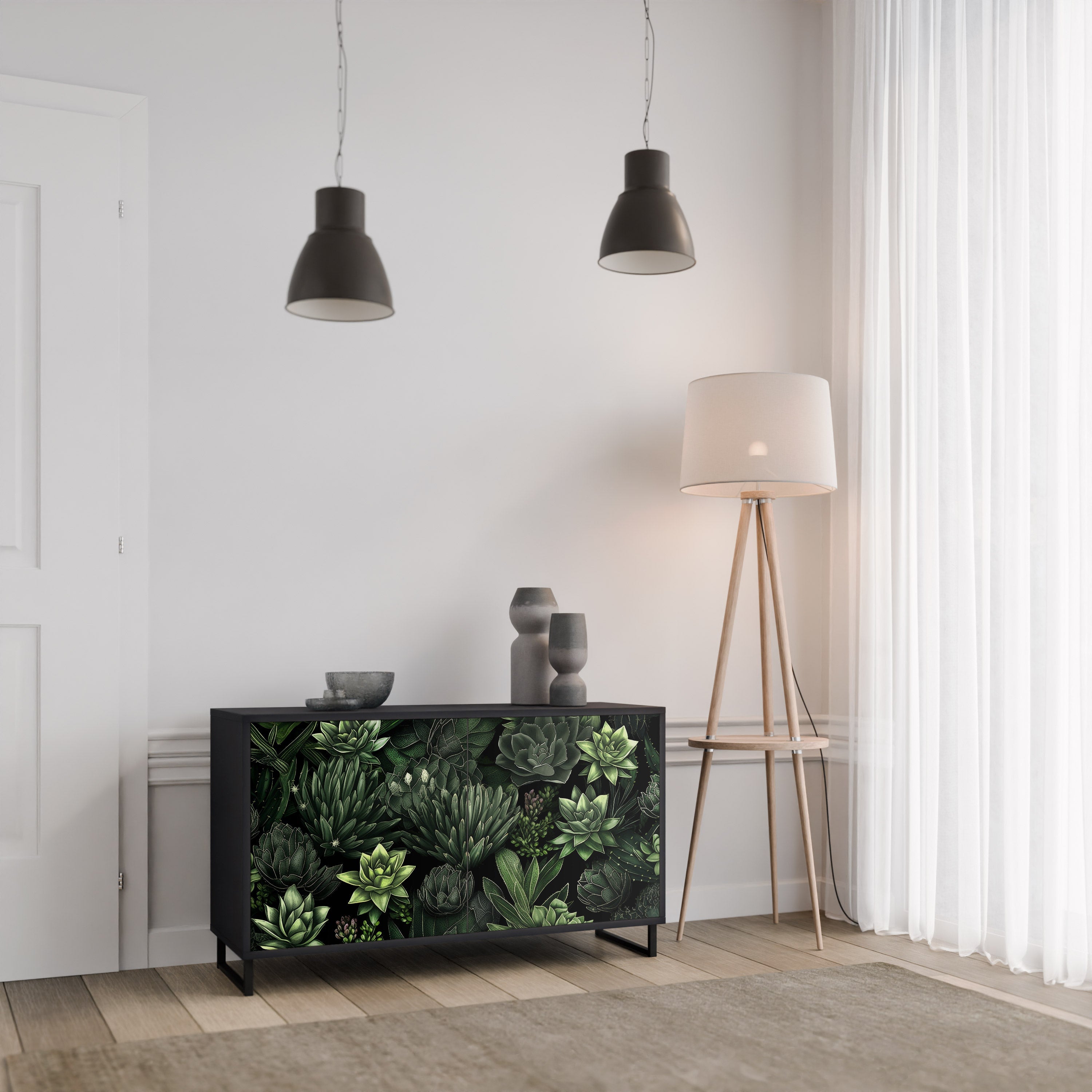 Buffet 2 portes SUCCULENT JUNGLE finition noire