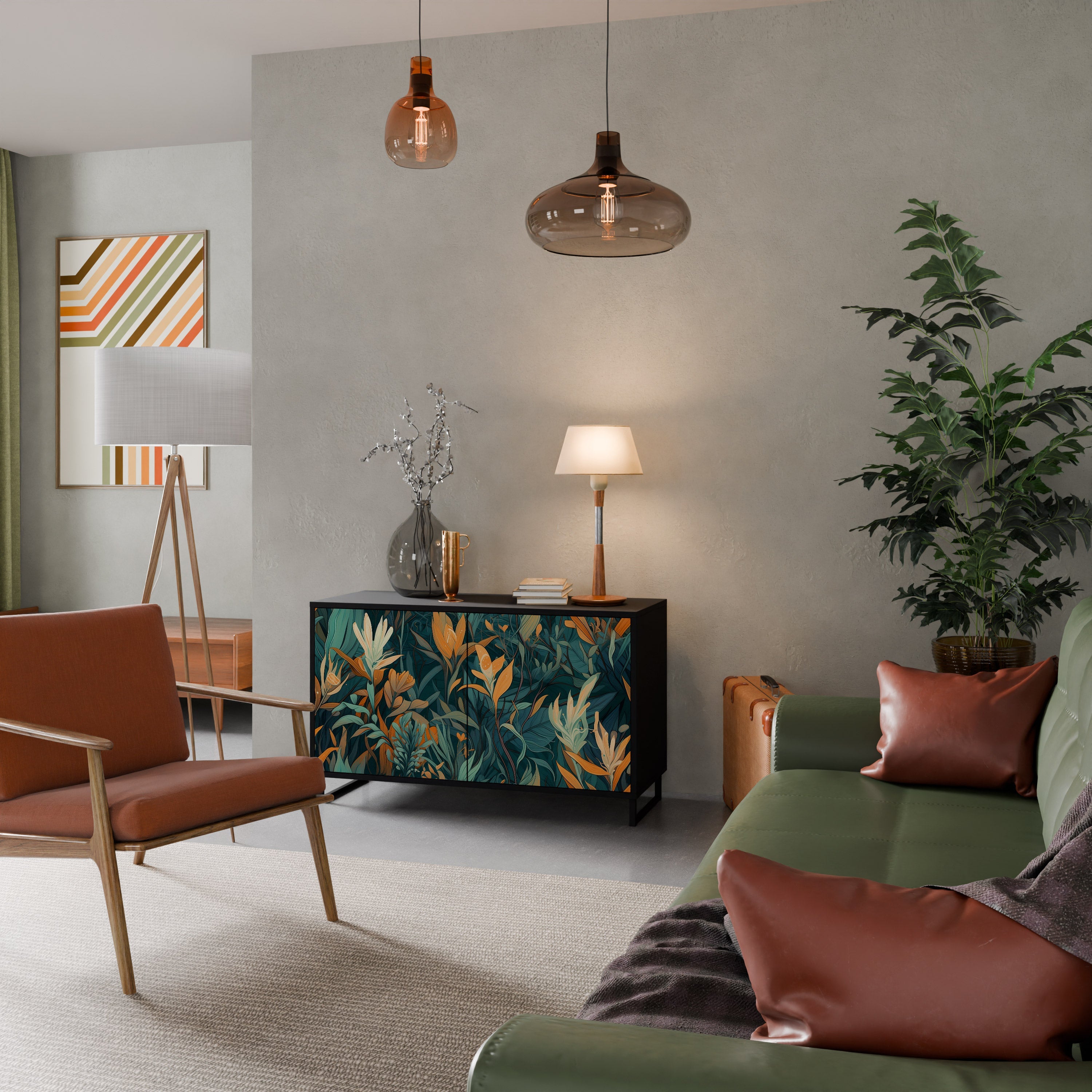 Buffet 2 portes FLORAL SERENITY finition noire