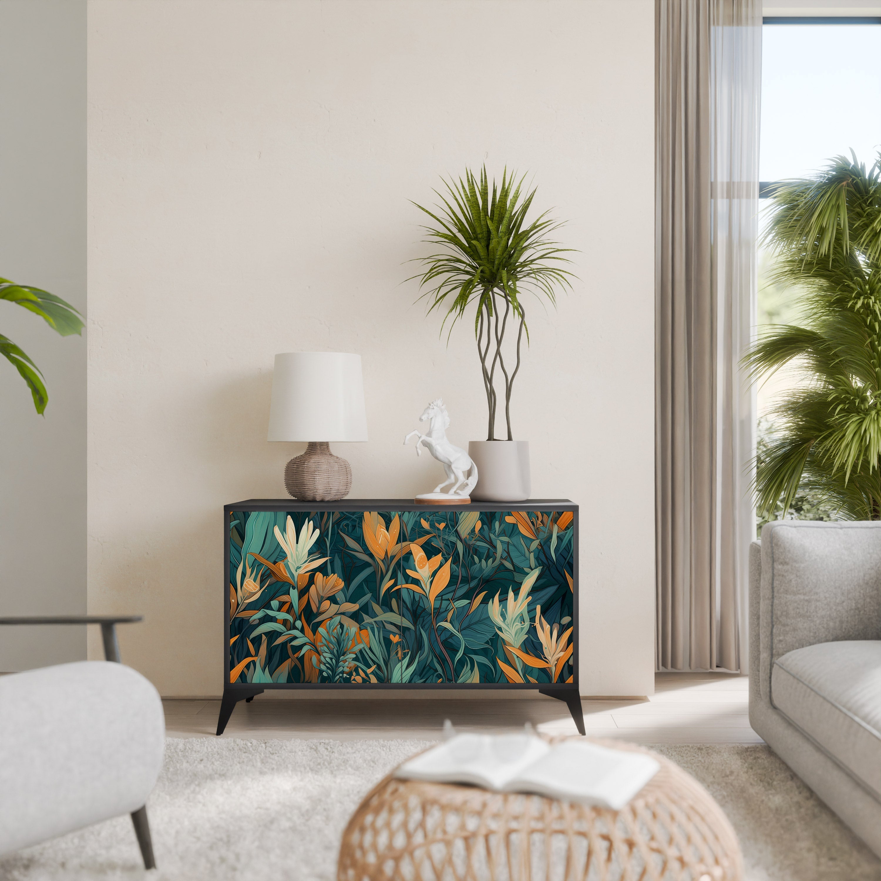 Buffet 2 portes FLORAL SERENITY finition noire