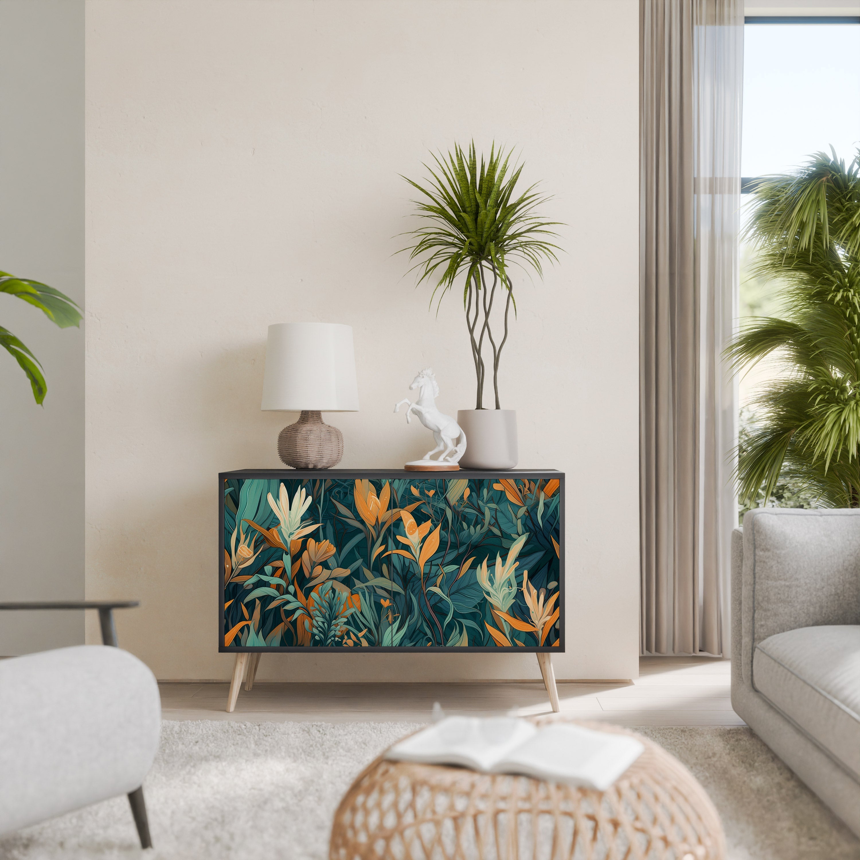 Buffet 2 portes FLORAL SERENITY finition noire