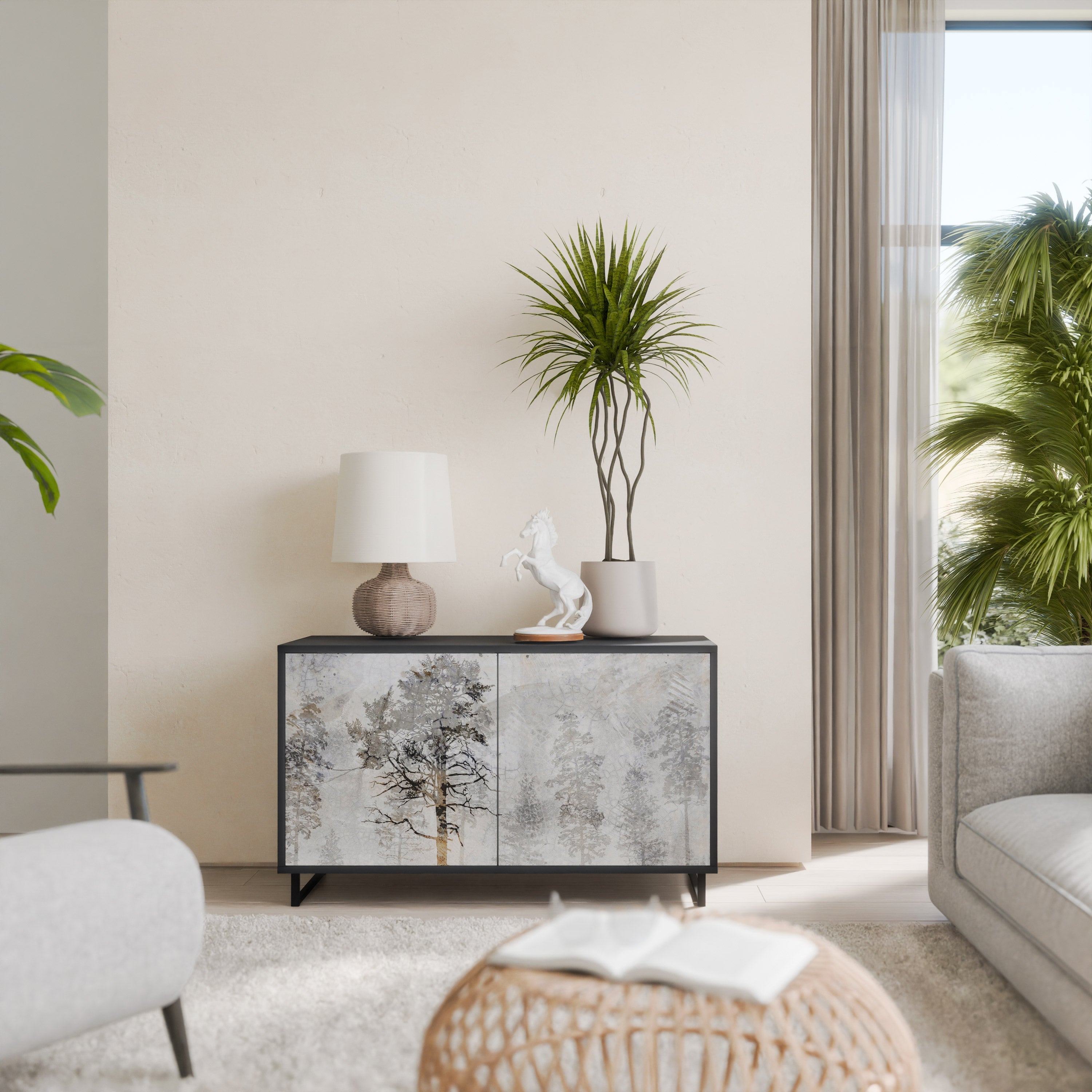 Buffet 2 portes FADE IN THE TREES en finition noire