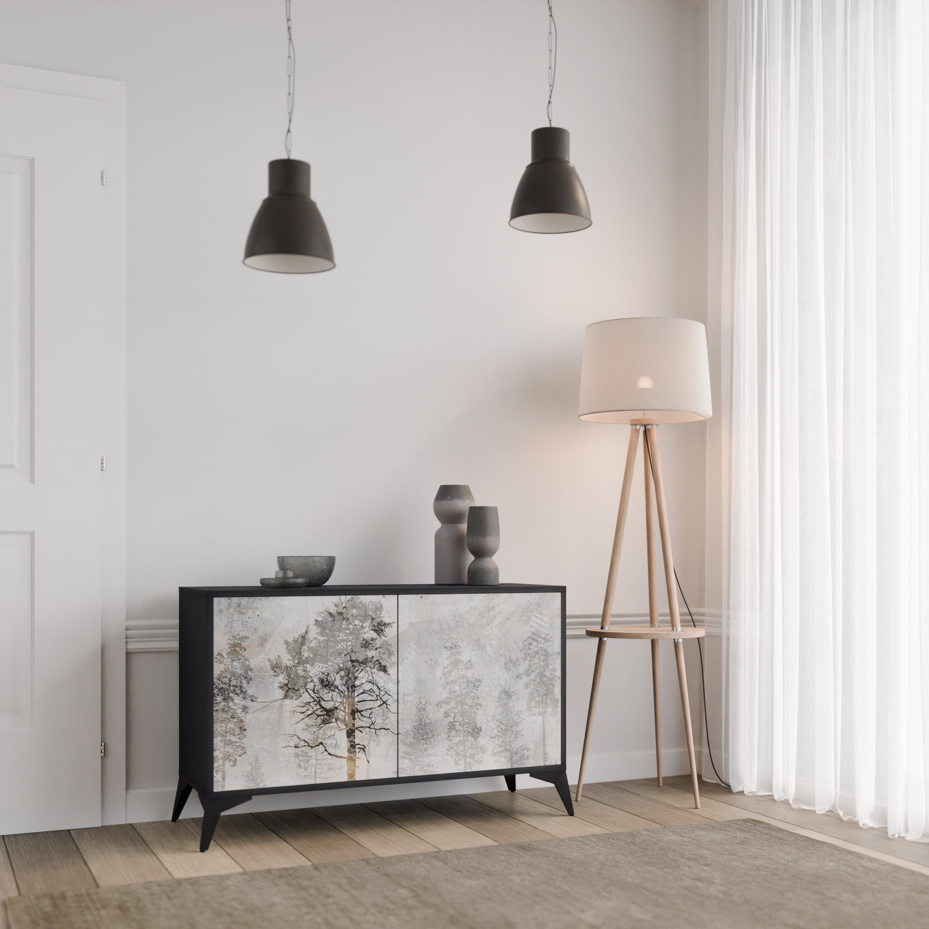 Buffet 2 portes FADE IN THE TREES en finition noire