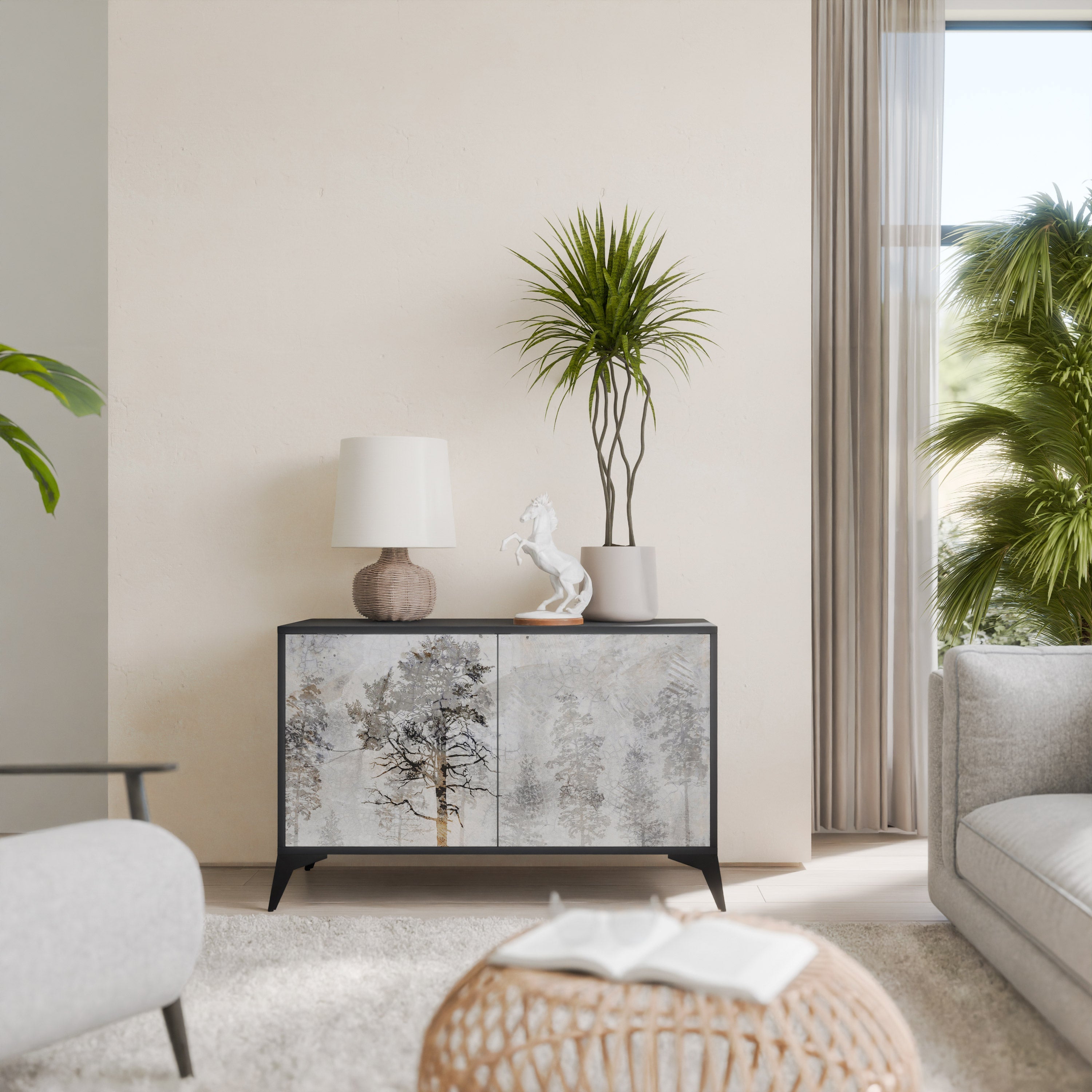 Buffet 2 portes FADE IN THE TREES en finition noire