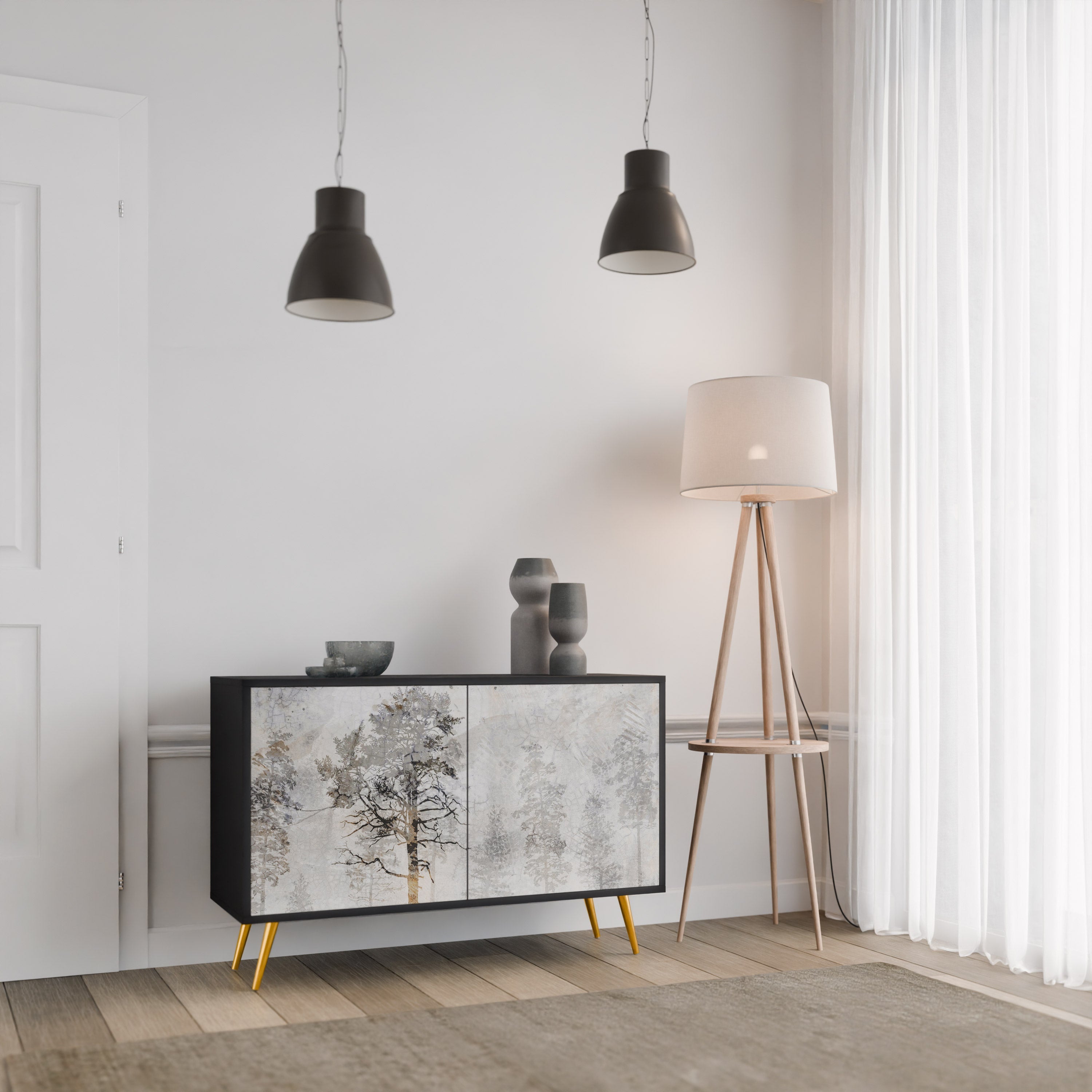 Buffet 2 portes FADE IN THE TREES en finition noire