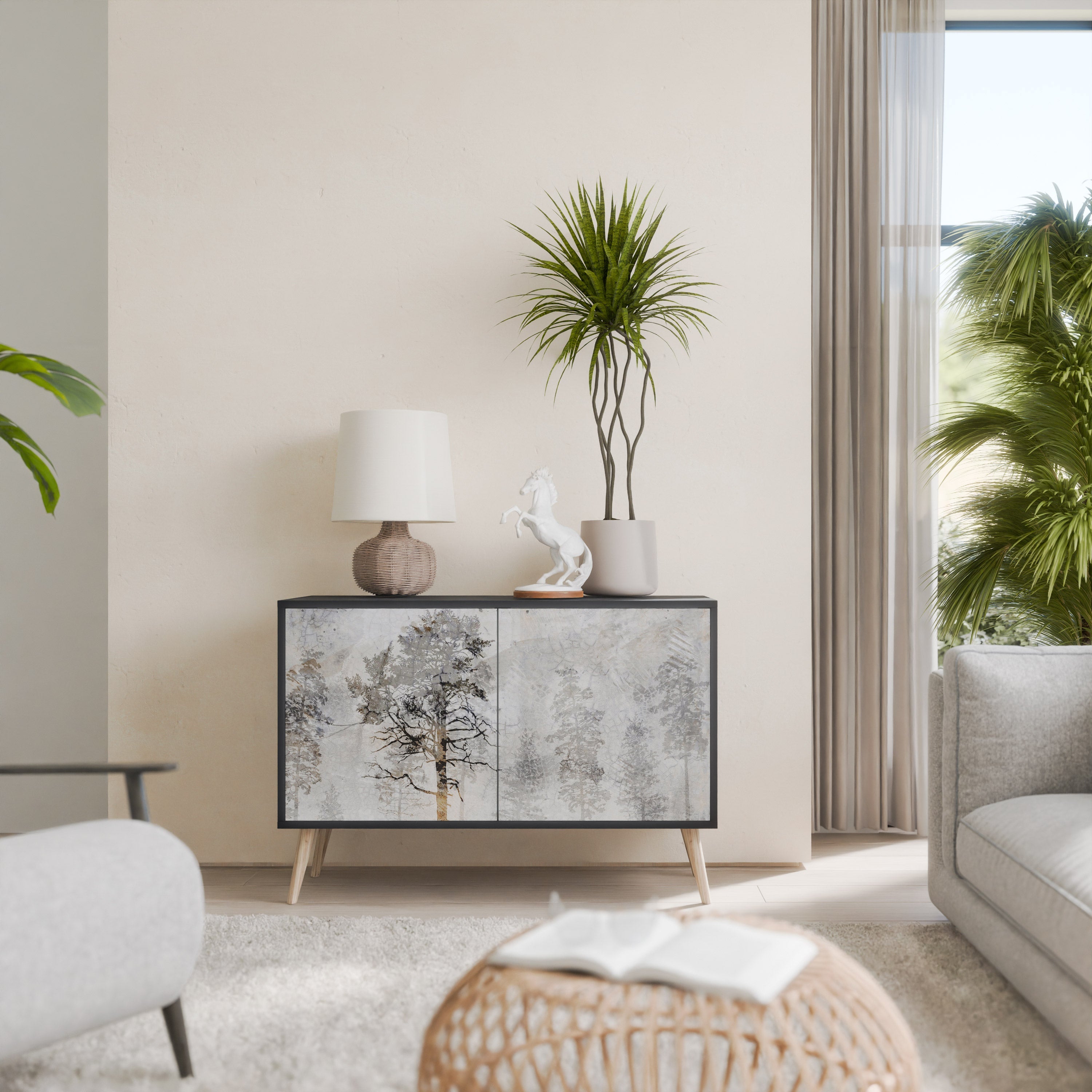 Buffet 2 portes FADE IN THE TREES en finition noire