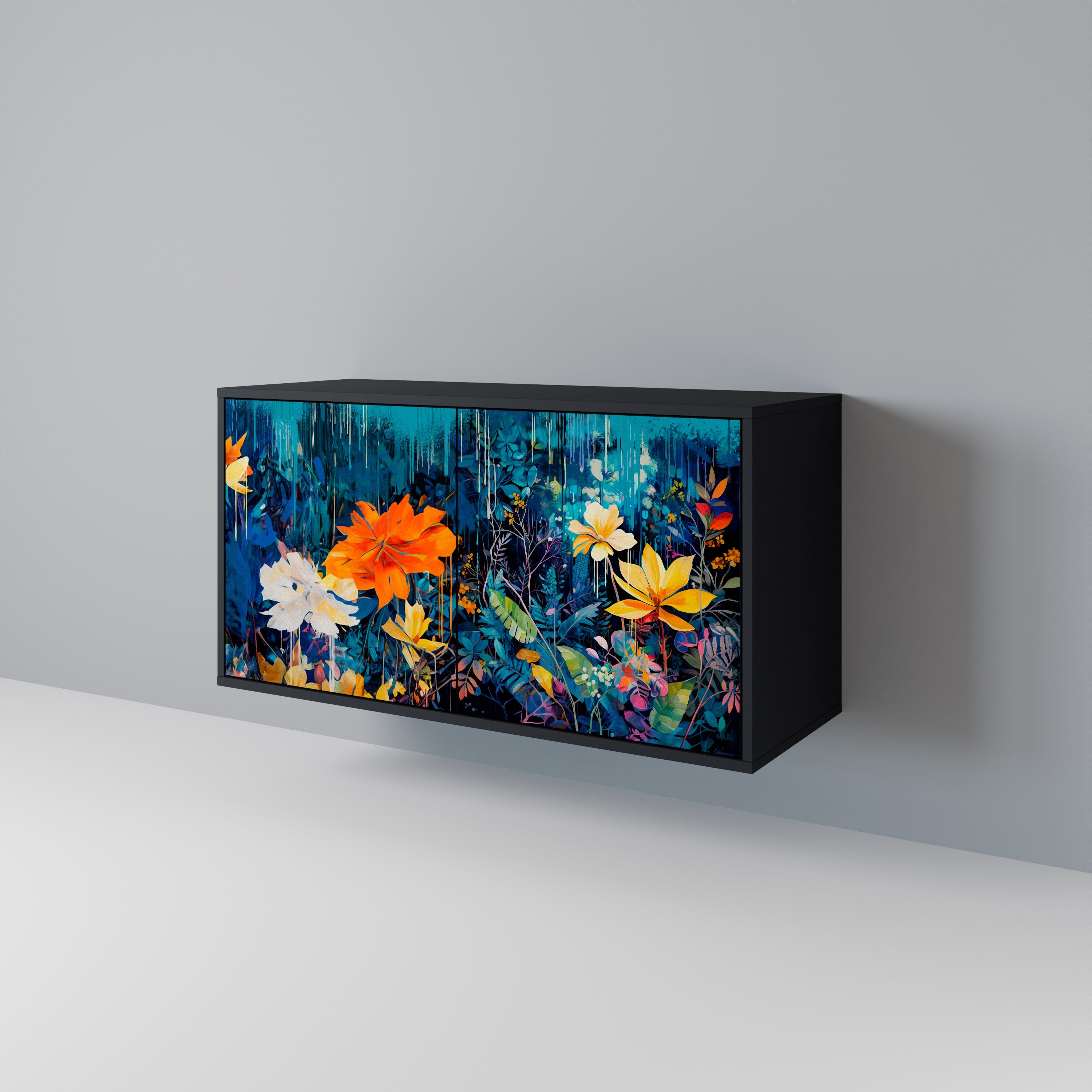 Buffet 2 portes MIDNIGHT BLOSSOM finition noire