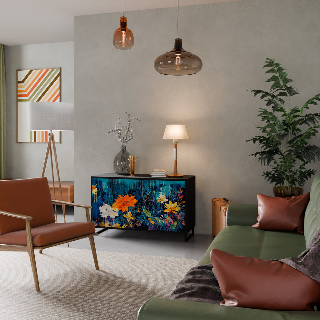 Buffet 2 portes MIDNIGHT BLOSSOM finition noire