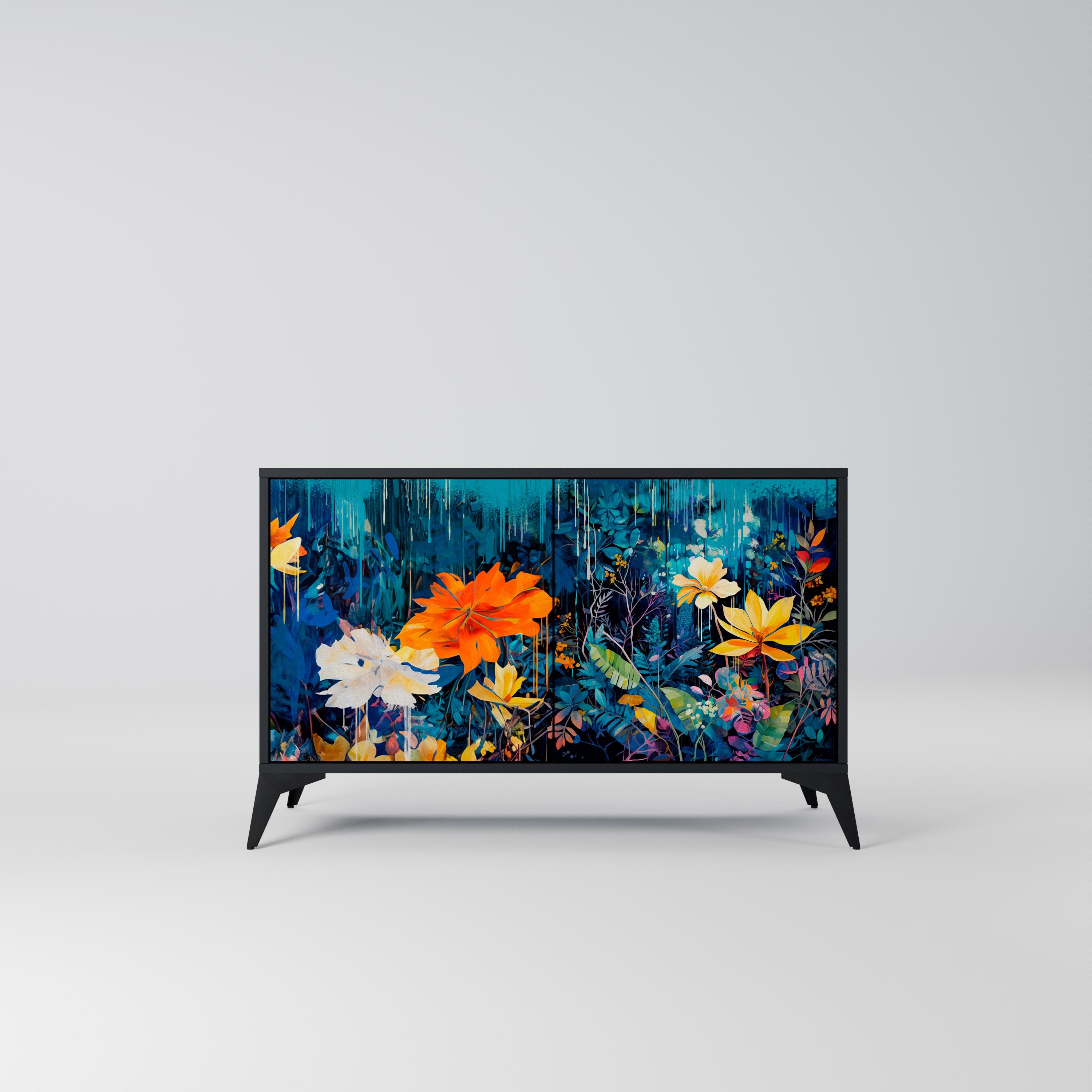 Buffet 2 portes MIDNIGHT BLOSSOM finition noire