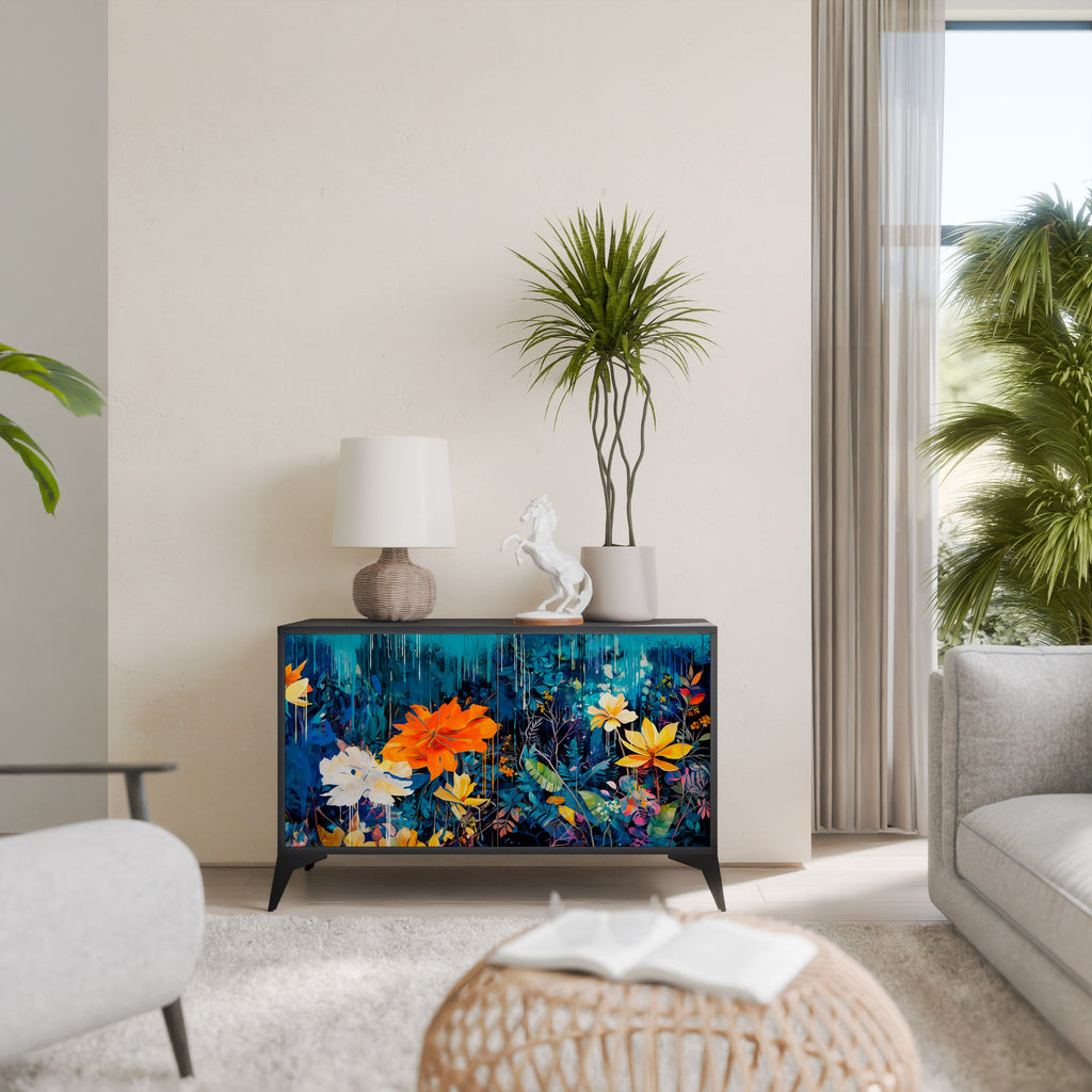 Buffet 2 portes MIDNIGHT BLOSSOM finition noire